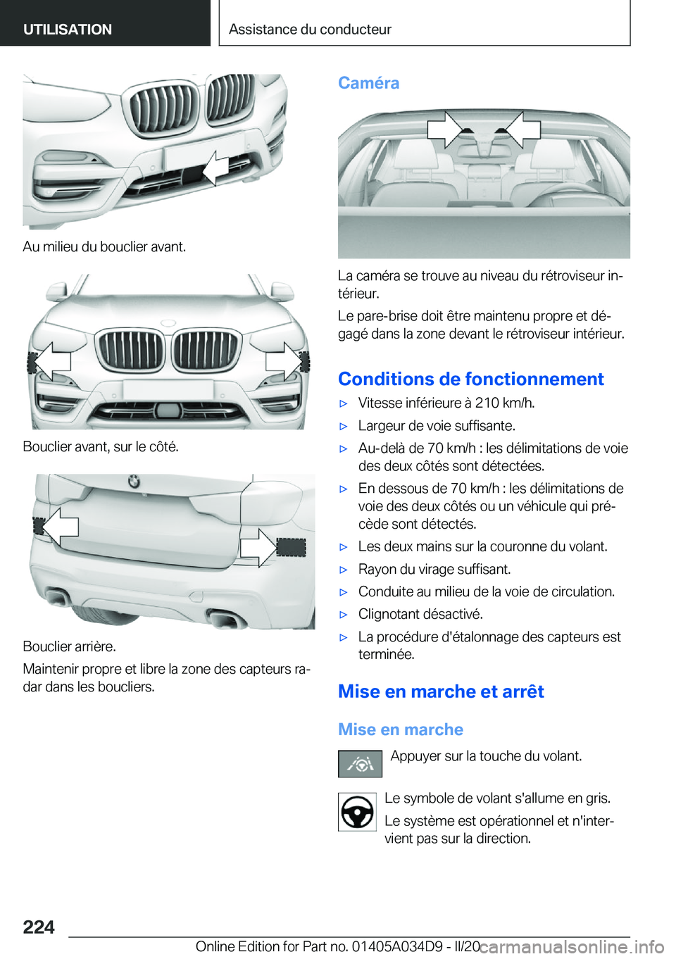 BMW X3 2020  Notices Demploi (in French) �A�u��m�i�l�i�e�u��d�u��b�o�u�c�l�i�e�r��a�v�a�n�t�.
�B�o�u�c�l�i�e�r��a�v�a�n�t�,��s�u�r��l�e��c�