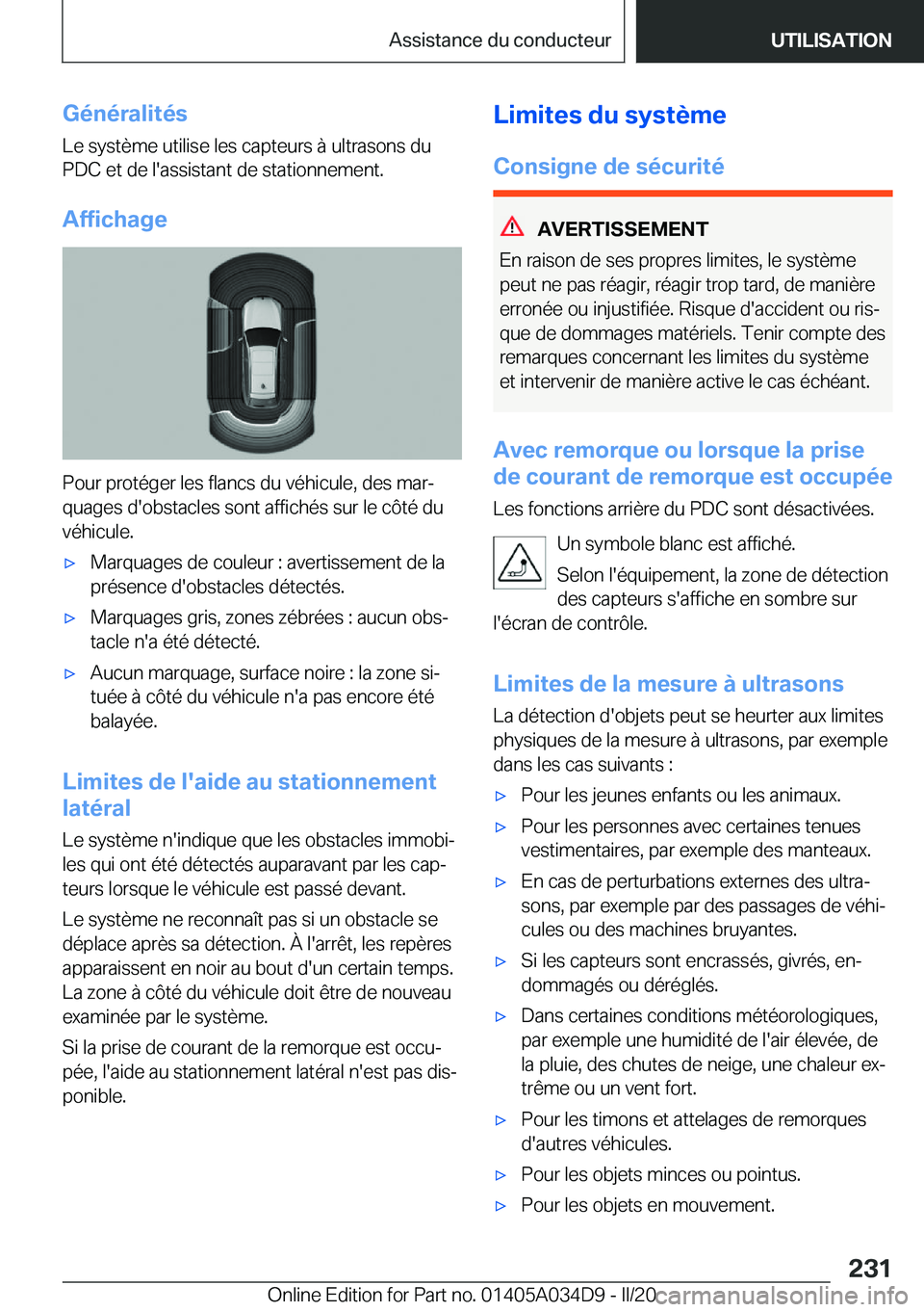 BMW X3 2020  Notices Demploi (in French) �G�é�n�é�r�a�l�i�t�é�s
�L�e��s�y�s�t�è�m�e��u�t�i�l�i�s�e��l�e�s��c�a�p�t�e�u�r�s��