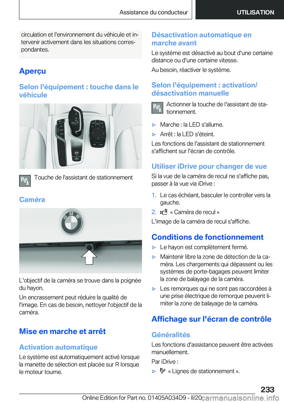 BMW X3 2020  Notices Demploi (in French) �c�i�r�c�u�l�a�t�i�o�n��e�t��l�'�e�n�v�i�r�o�n�n�e�m�e�n�t��d�u��v�é�h�i�c�u�l�e��e�t��i�nj�t�e�r�v�e�n�i�r��a�c�t�i�v�e�m�e�n�t��d�a�n�s��l�e�s��s�i�t�u�a�t�i�o�n�s��c�o�r�r�e�sj �p
