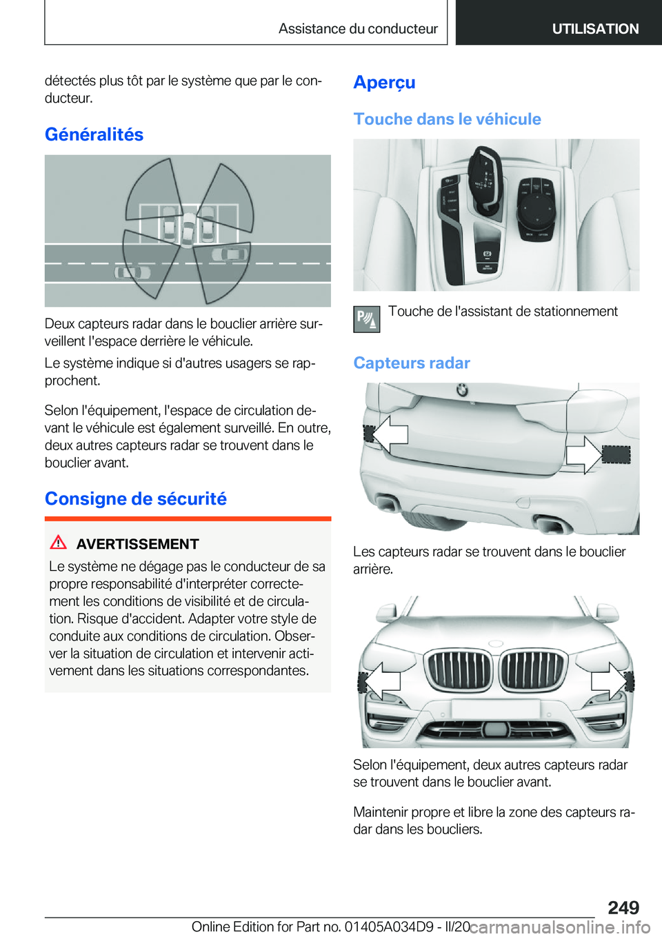 BMW X3 2020  Notices Demploi (in French) �d�é�t�e�c�t�é�s��p�l�u�s��t�