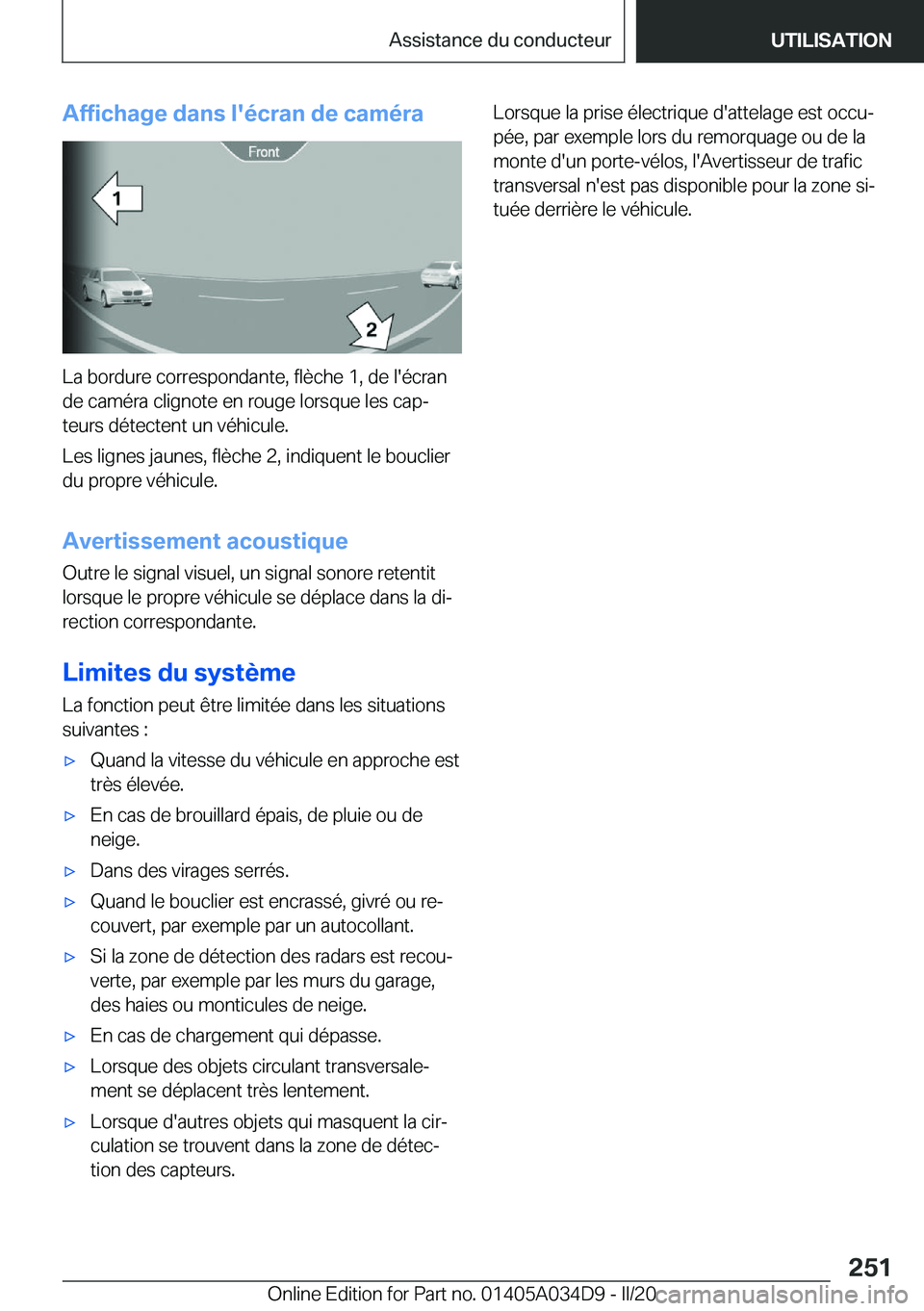 BMW X3 2020  Notices Demploi (in French) �A�f�f�i�c�h�a�g�e��d�a�n�s��l�'�é�c�r�a�n��d�e��c�a�m�é�r�a
�L�a��b�o�r�d�u�r�e��c�o�r�r�e�s�p�o�n�d�a�n�t�e�,��f�l�è�c�h�e��1�,��d�e��l�'�é�c�r�a�n�d�e��c�a�m�é�r�a��c�l�i�g