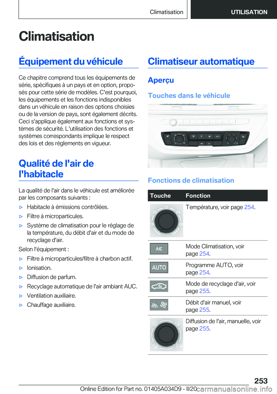 BMW X3 2020  Notices Demploi (in French) �C�l�i�m�a�t�i�s�a�t�i�o�n�