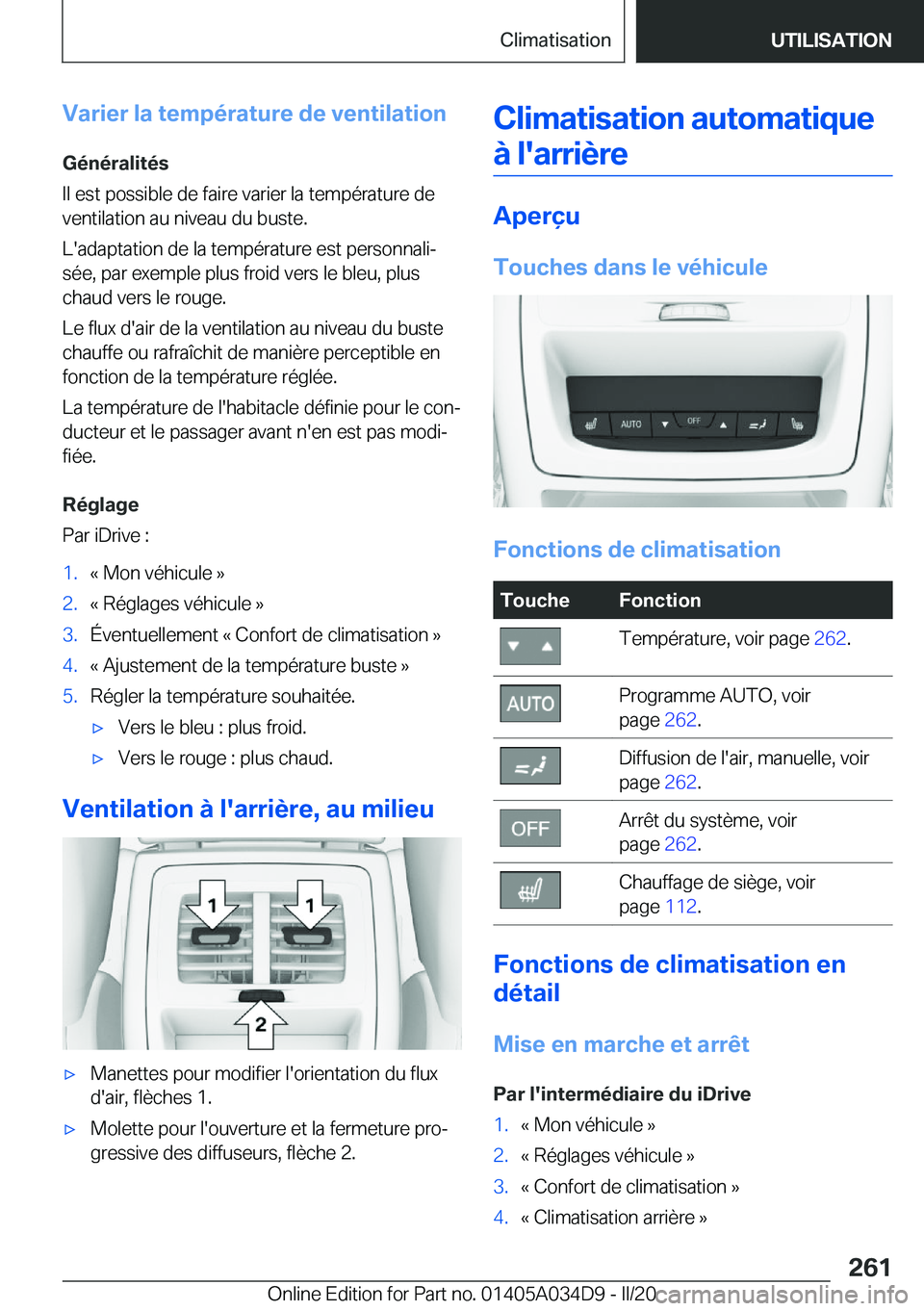 BMW X3 2020  Notices Demploi (in French) �V�a�r�i�e�r��l�a��t�e�m�p�é�r�a�t�u�r�e��d�e��v�e�n�t�i�l�a�t�i�o�n�G�é�n�é�r�a�l�i�t�é�s
�I�l��e�s�t��p�o�s�s�i�b�l�e��d�e��f�a�i�r�e��v�a�r�i�e�r��l�a��t�e�m�p�é�r�a�t�u�r�e��d�e �