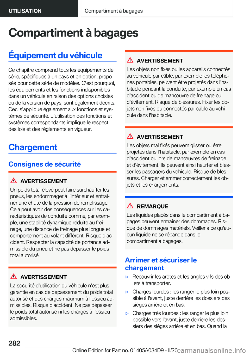 BMW X3 2020  Notices Demploi (in French) �C�o�m�p�a�r�t�i�m�e�n�t��