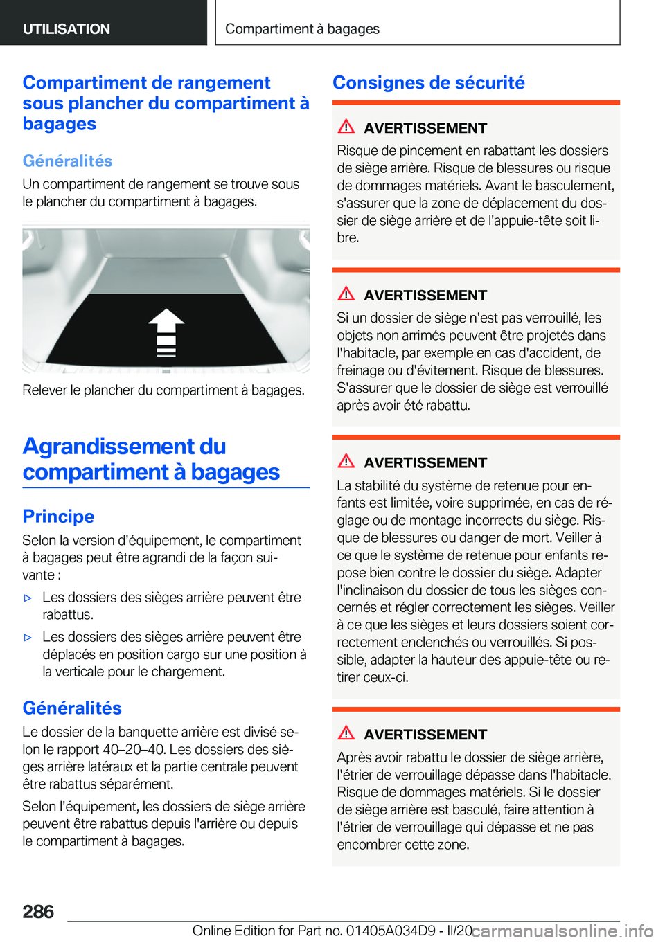 BMW X3 2020  Notices Demploi (in French) �C�o�m�p�a�r�t�i�m�e�n�t��d�e��r�a�n�g�e�m�e�n�t
�s�o�u�s��p�l�a�n�c�h�e�r��d�u��c�o�m�p�a�r�t�i�m�e�n�t��