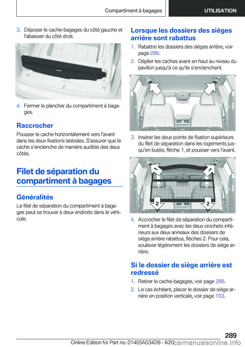 BMW X3 2020  Notices Demploi (in French) �3�.�D�é�p�o�s�e�r��l�e��c�a�c�h�e�-�b�a�g�a�g�e�s��d�u��c�