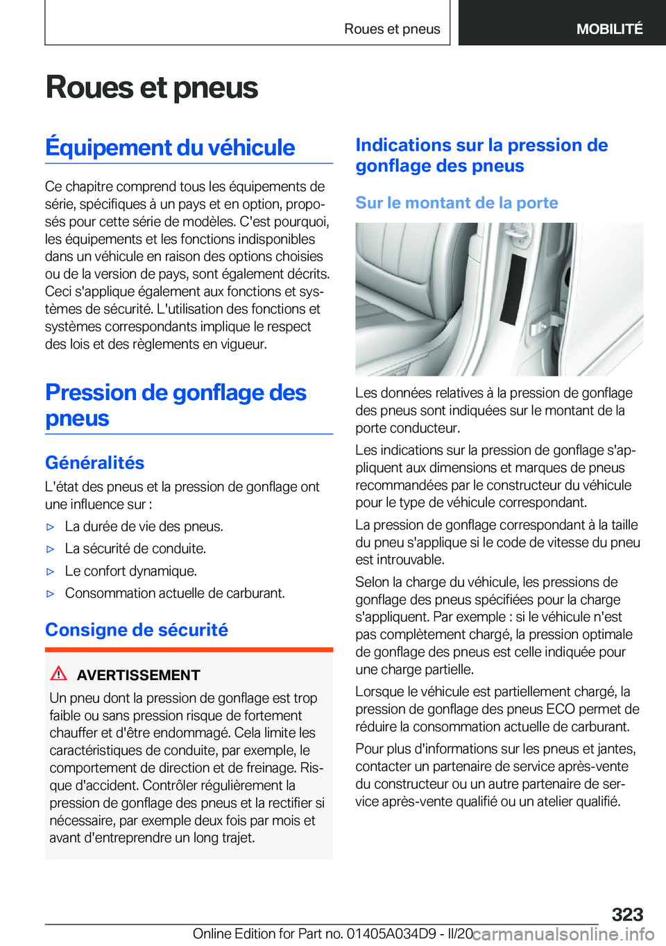 BMW X3 2020  Notices Demploi (in French) �R�o�u�e�s��e�t��p�n�e�u�s�