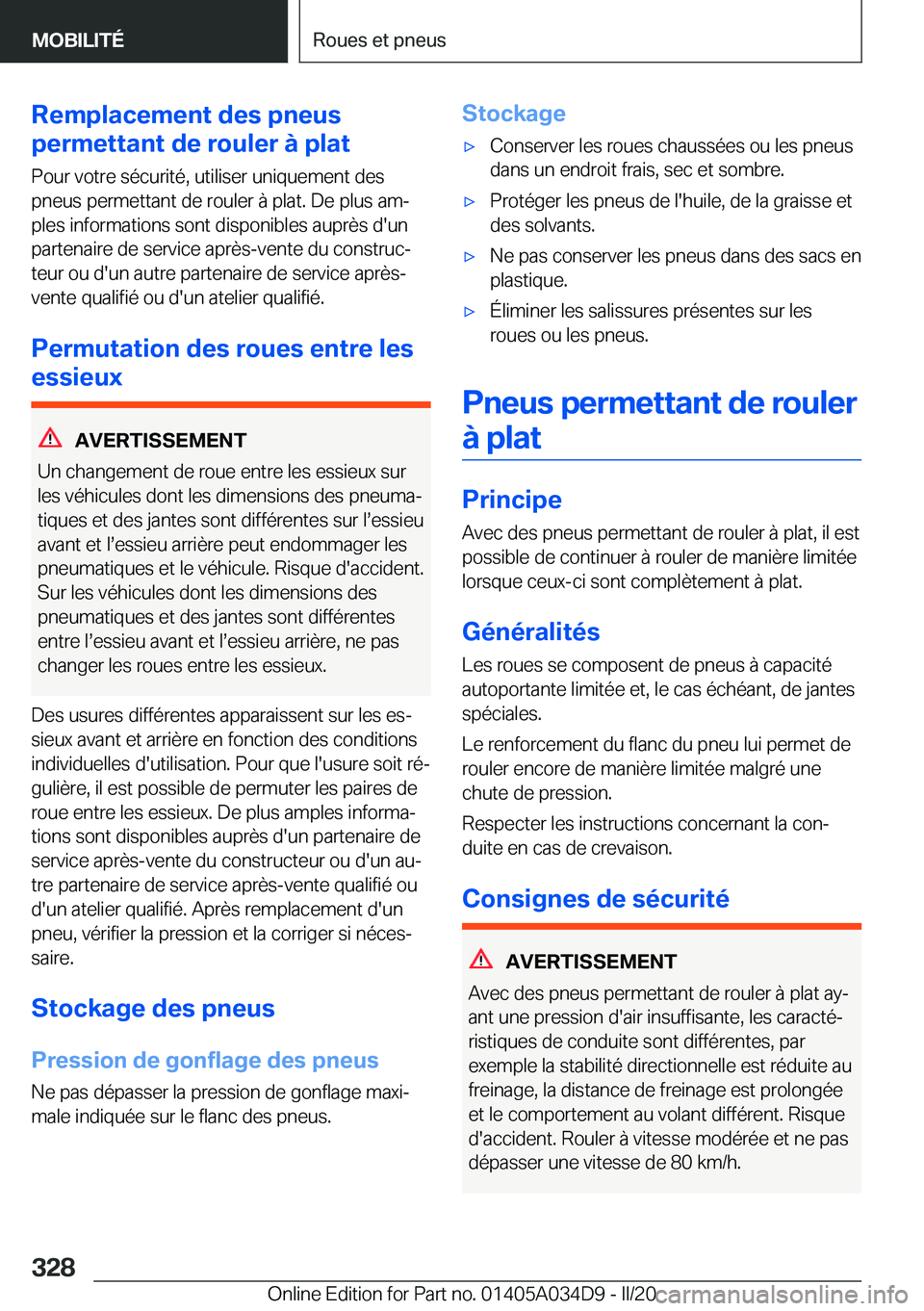 BMW X3 2020  Notices Demploi (in French) �R�e�m�p�l�a�c�e�m�e�n�t��d�e�s��p�n�e�u�s
�p�e�r�m�e�t�t�a�n�t��d�e��r�o�u�l�e�r��