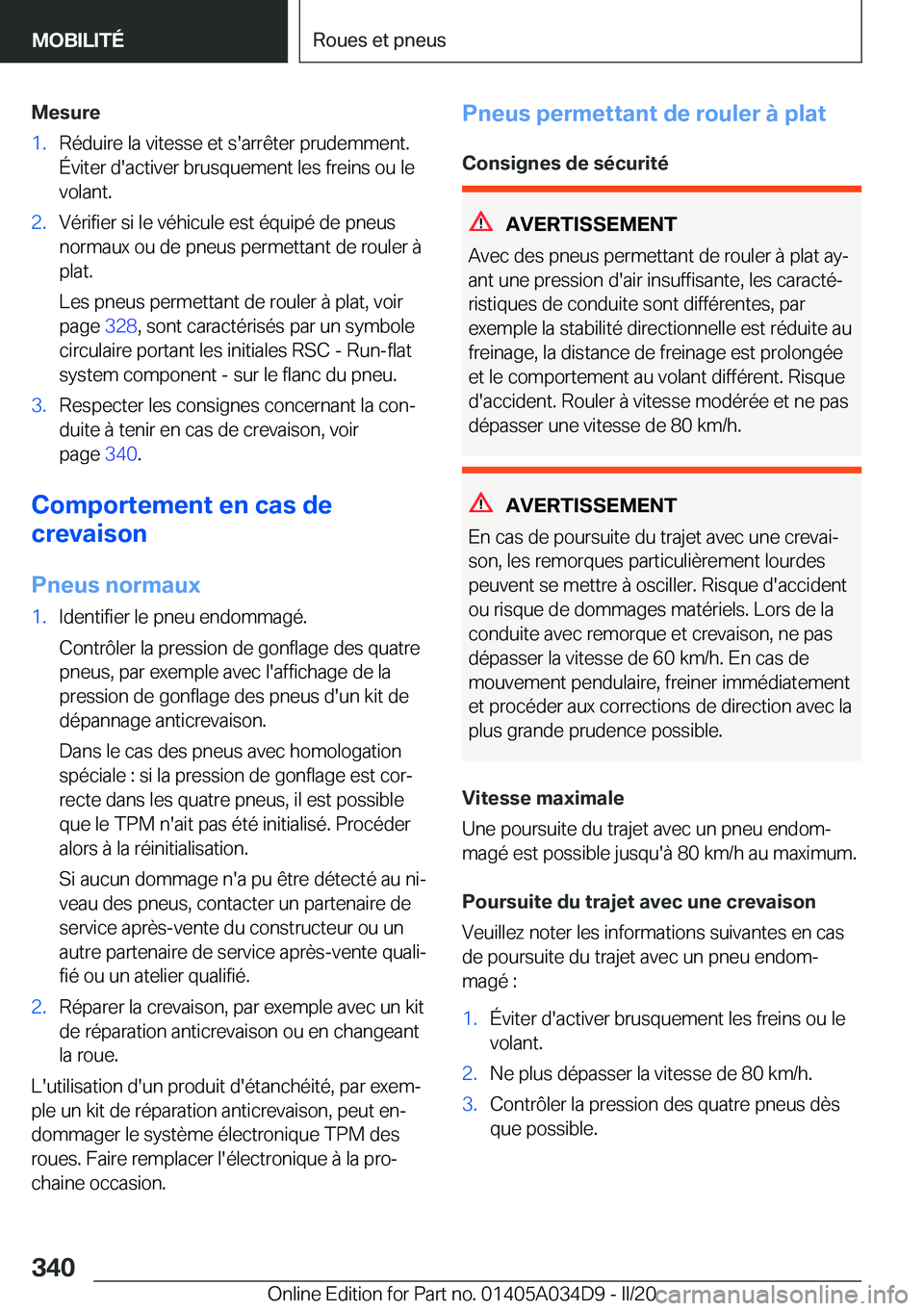 BMW X3 2020  Notices Demploi (in French) �M�e�s�u�r�e�1�.�R�é�d�u�i�r�e��l�a��v�i�t�e�s�s�e��e�t��s�'�a�r�r�ê�t�e�r��p�r�u�d�e�m�m�e�n�t�.�