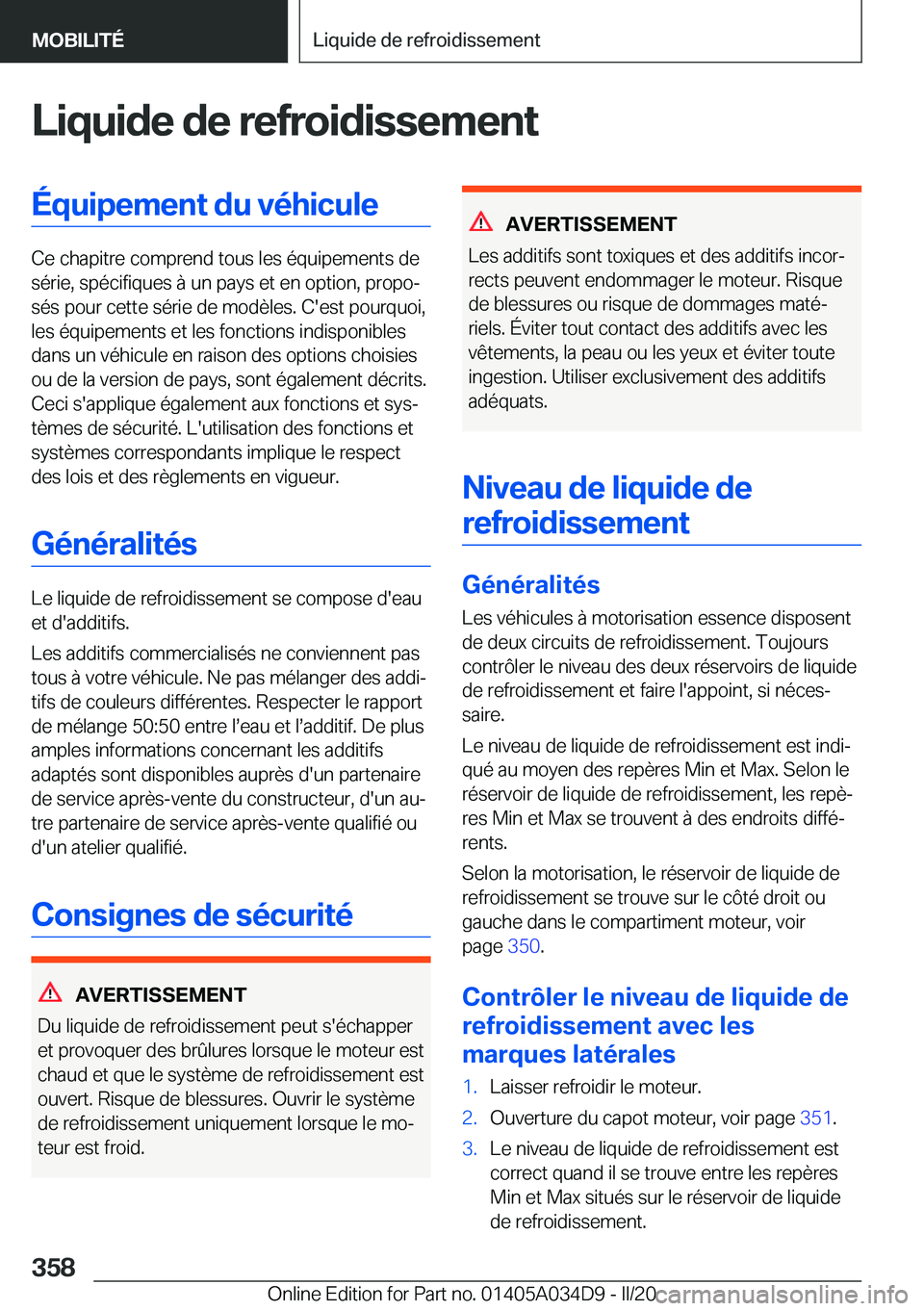 BMW X3 2020  Notices Demploi (in French) �L�i�q�u�i�d�e��d�e��r�e�f�r�o�i�d�i�s�s�e�m�e�n�t�