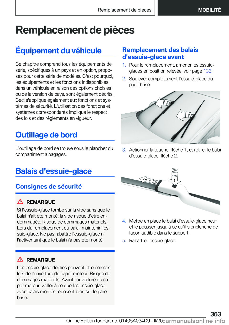 BMW X3 2020  Notices Demploi (in French) �R�e�m�p�l�a�c�e�m�e�n�t��d�e��p�i�è�c�e�s�