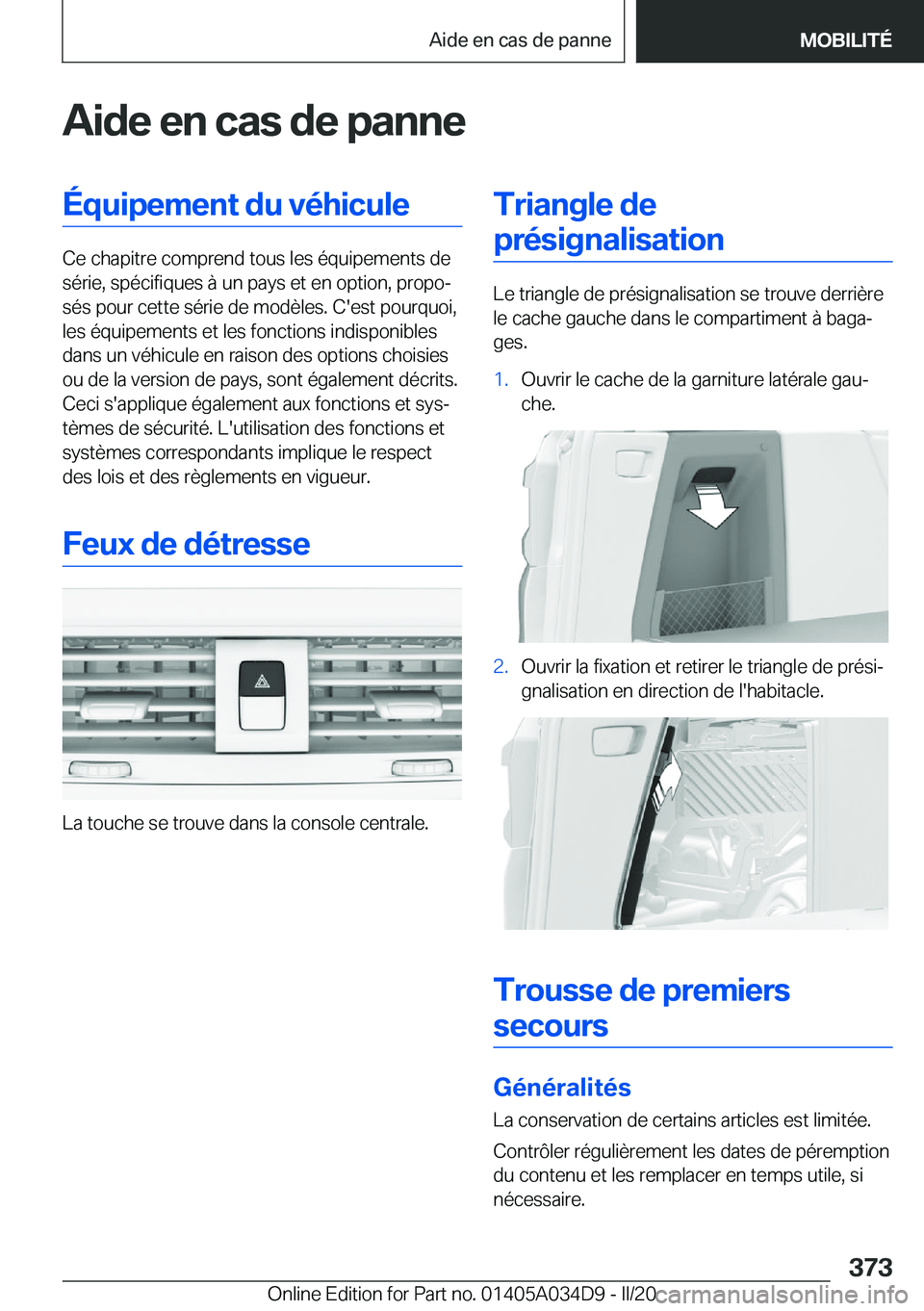 BMW X3 2020  Notices Demploi (in French) �A�i�d�e��e�n��c�a�s��d�e��p�a�n�n�e�