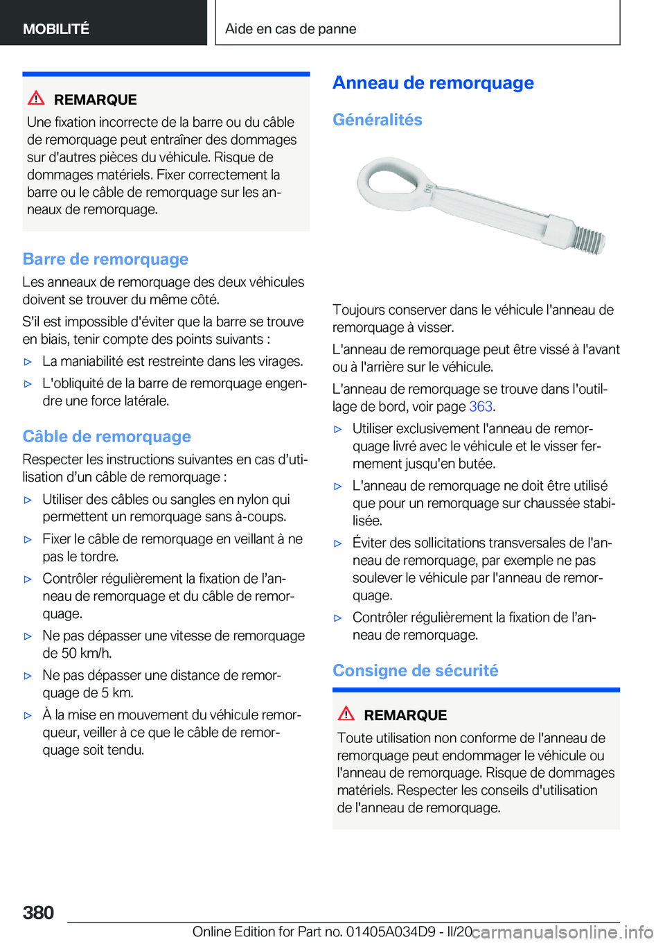 BMW X3 2020  Notices Demploi (in French) �R�E�M�A�R�Q�U�E
�U�n�e��f�i�x�a�t�i�o�n��i�n�c�o�r�r�e�c�t�e��d�e��l�a��b�a�r�r�e��o�u��d�u��c�