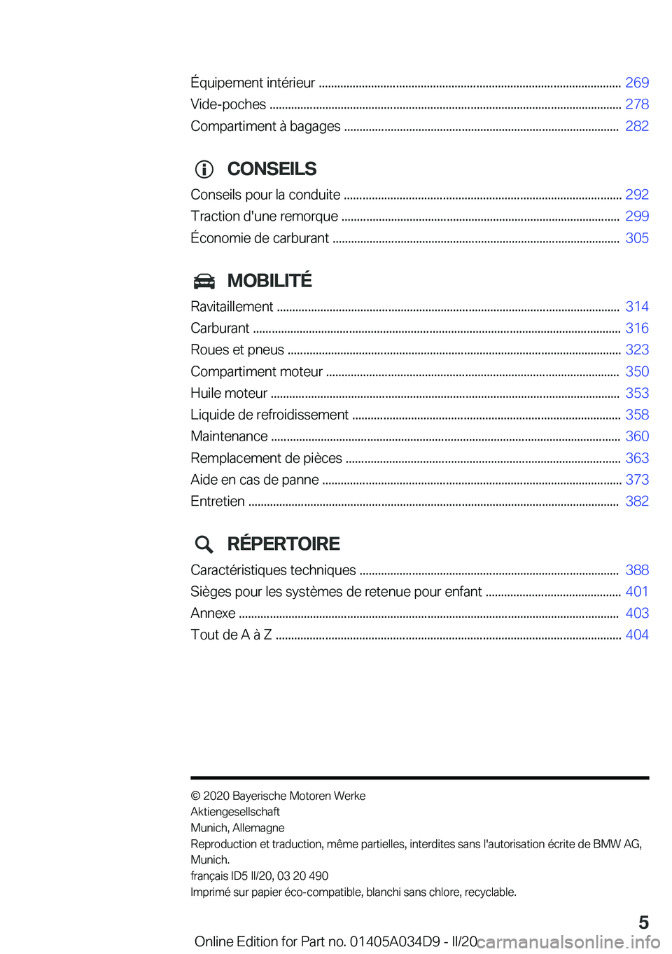 BMW X3 2020  Notices Demploi (in French) �