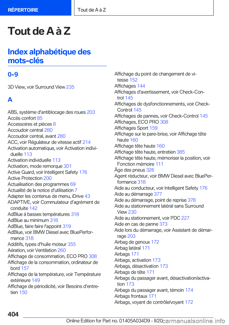 BMW X3 2020  Notices Demploi (in French) �T�o�u�t��d�e��A��