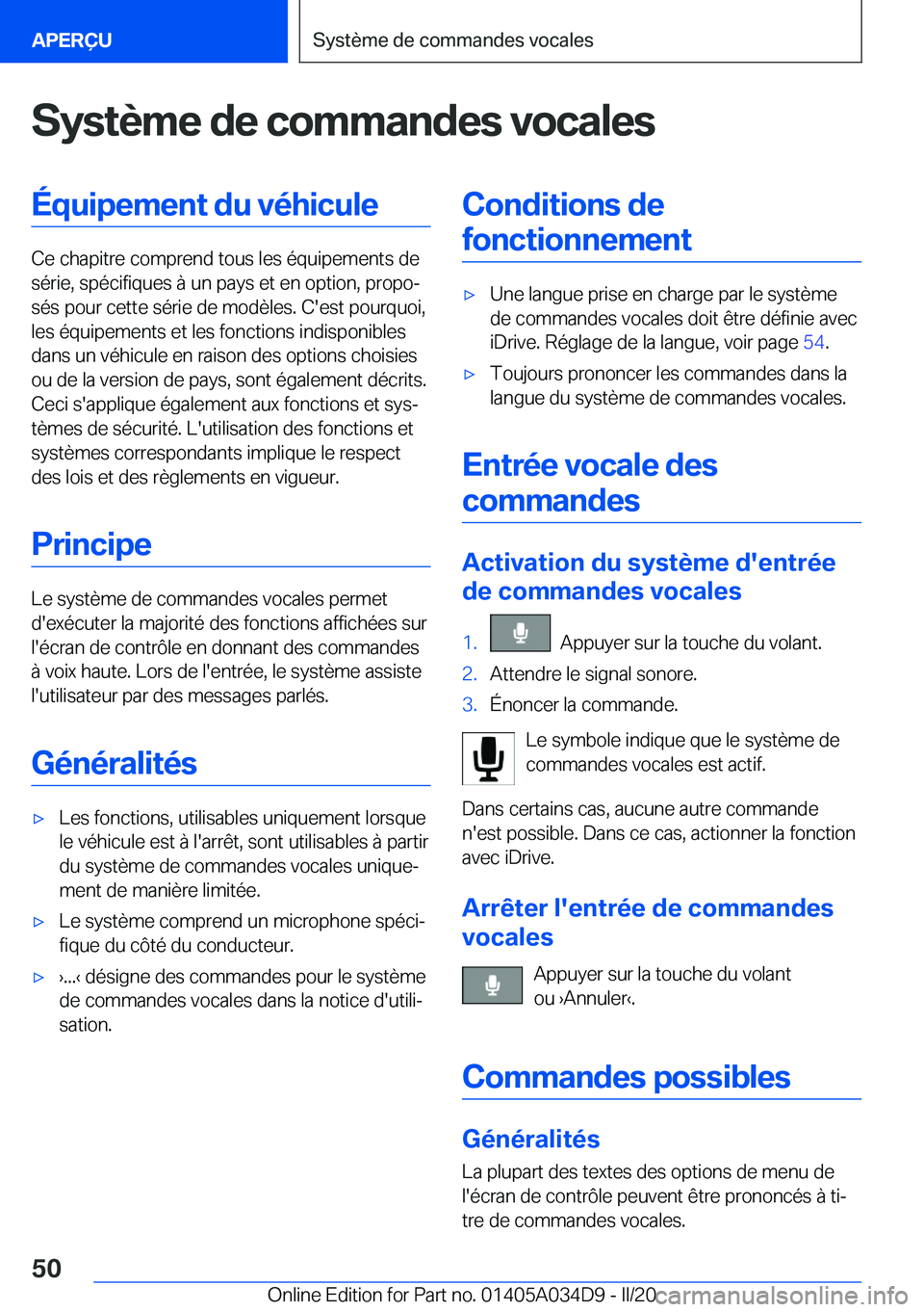 BMW X3 2020  Notices Demploi (in French) �S�y�s�t�è�m�e��d�e��c�o�m�m�a�n�d�e�s��v�o�c�a�l�e�s�