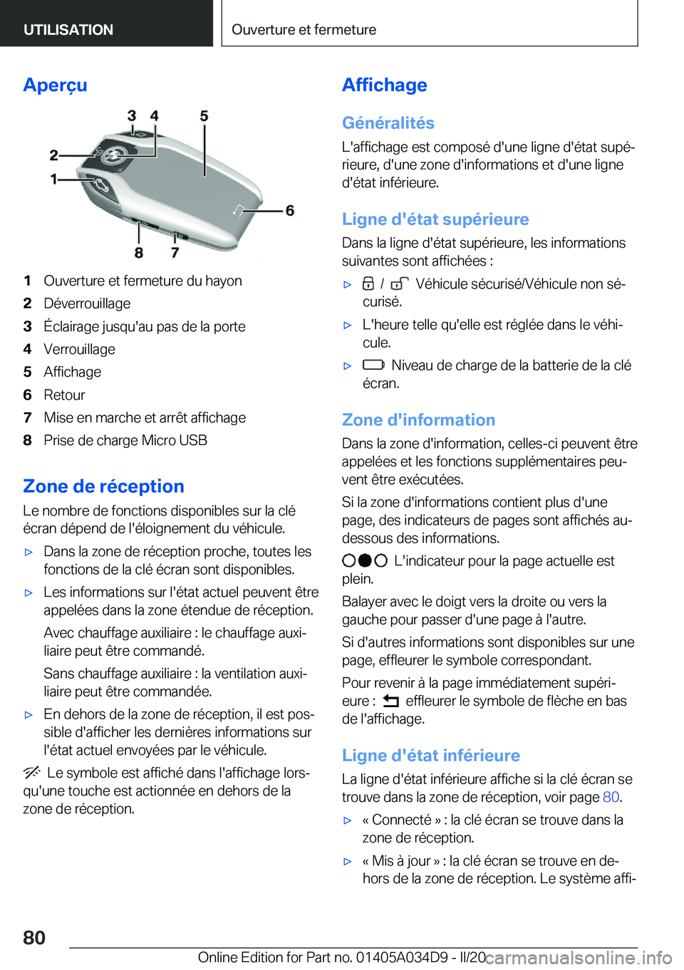 BMW X3 2020  Notices Demploi (in French) �A�p�e�r�ç�u�1�O�u�v�e�r�t�u�r�e��e�t��f�e�r�m�e�t�u�r�e��d�u��h�a�y�o�n�2�D�é�v�e�r�r�o�u�i�l�l�a�g�e�3�