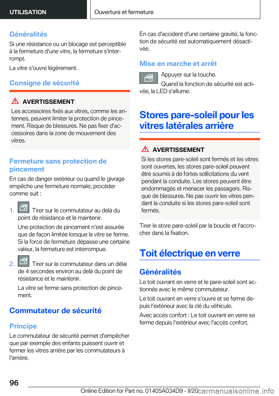 BMW X3 2020  Notices Demploi (in French) �G�é�n�é�r�a�l�i�t�é�s
�S�i��u�n�e��r�é�s�i�s�t�a�n�c�e��o�u��u�n��b�l�o�c�a�g�e��e�s�t��p�e�r�c�e�p�t�i�b�l�e �
