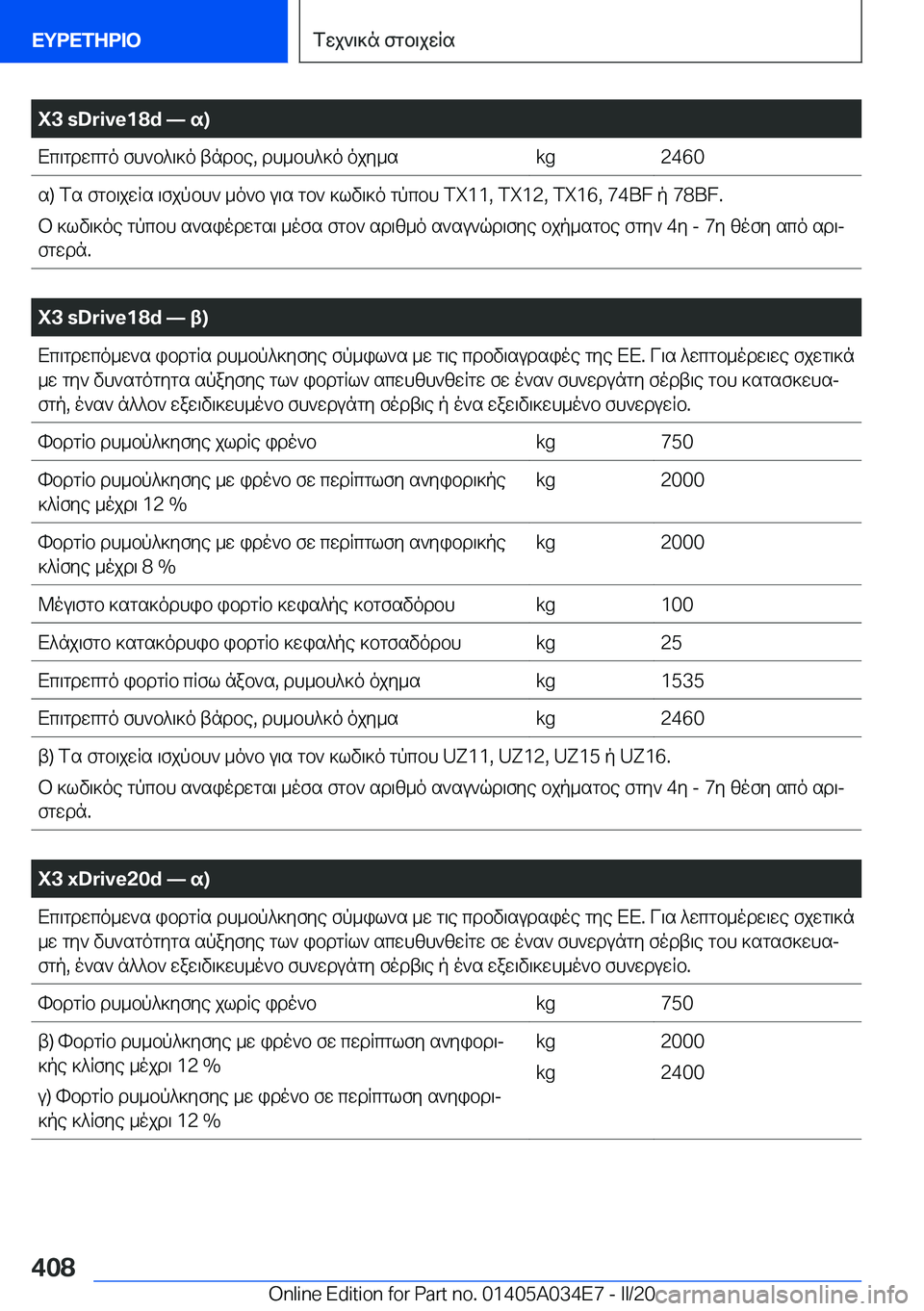BMW X3 2020  ΟΔΗΓΌΣ ΧΡΉΣΗΣ (in Greek) �X�3��s�D�r�i�v�e�1�8�d�n�s�)Xc\gdwcgo�fh`b^\]o�tndbe�,�dh_bh^]o�ojy_s�k�g�2�4�6�0s�)�fs�fgb\jwRs�\fjpbh`�_o`b�u\s�gb`�]