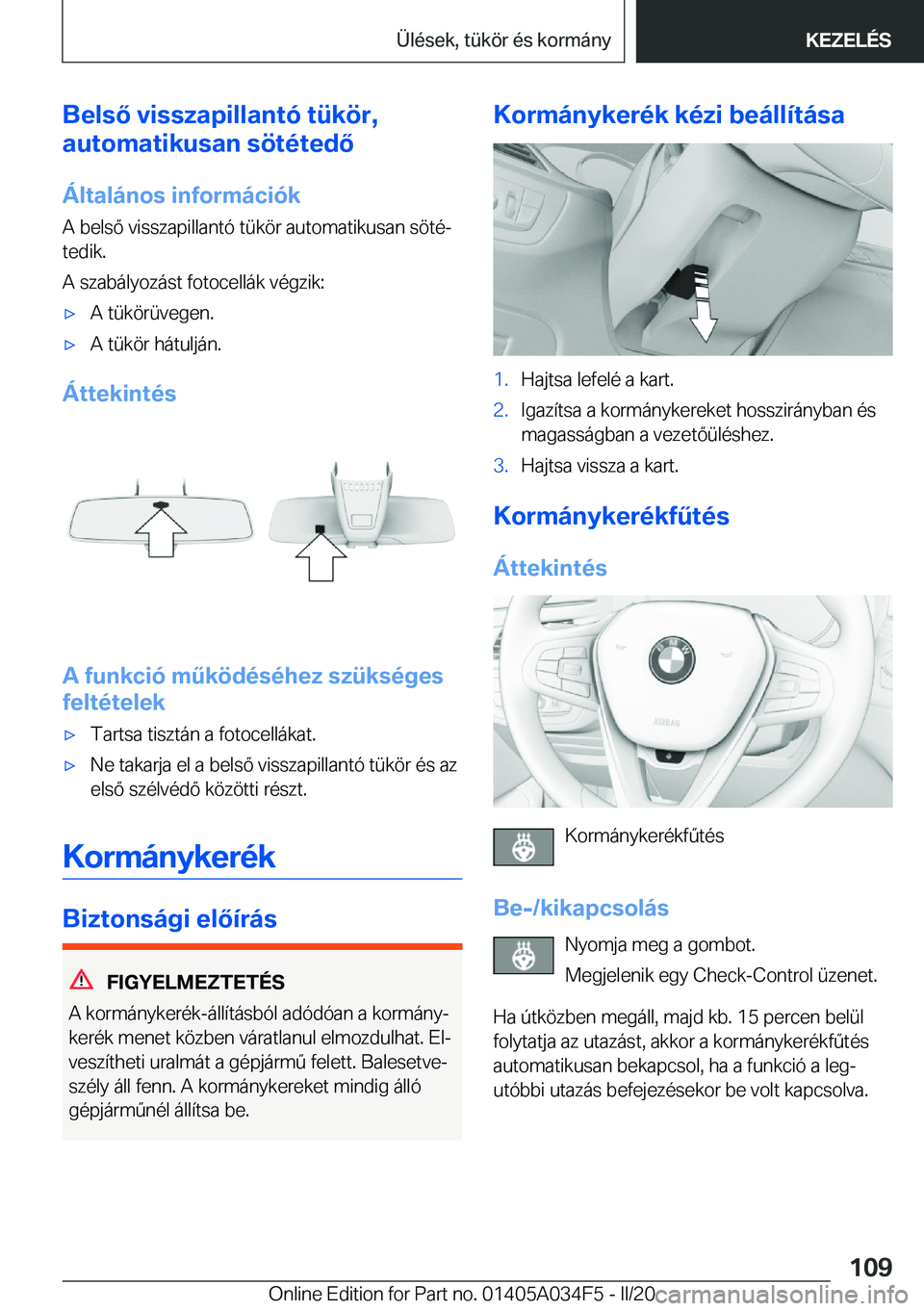 BMW X3 2020  Kezelési útmutató (in Hungarian) �B�e�l�s�