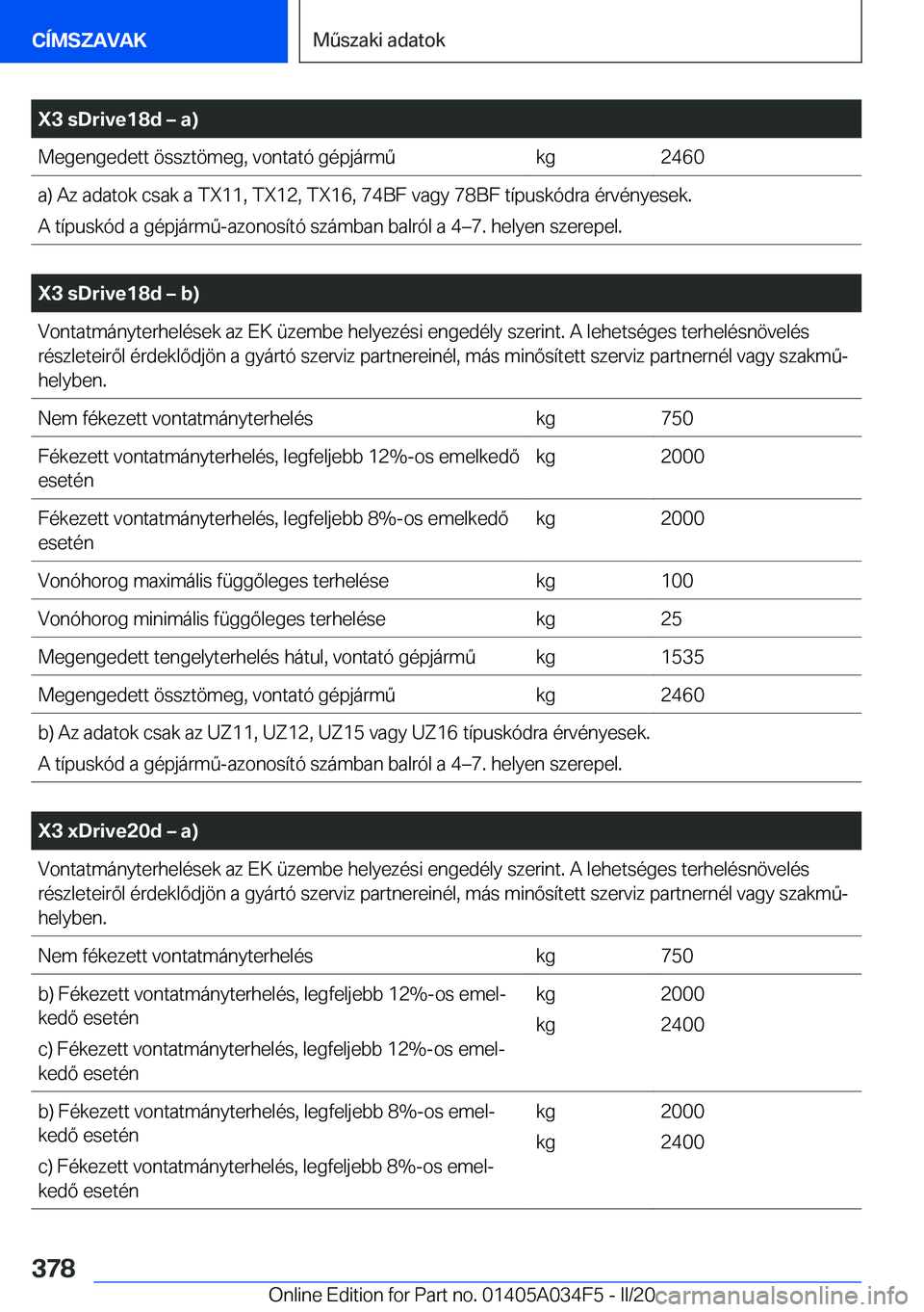 BMW X3 2020  Kezelési útmutató (in Hungarian) �X�3��s�D�r�i�v�e�1�8�d�m��a�)�M�e�g�e�n�g�e�d�e�t�t��