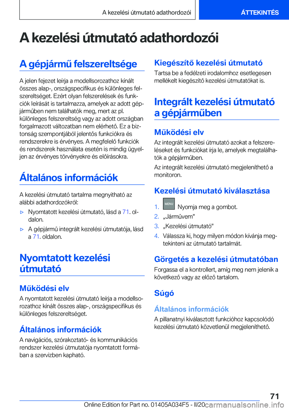 BMW X3 2020  Kezelési útmutató (in Hungarian) �A��k�e�z�e�l�