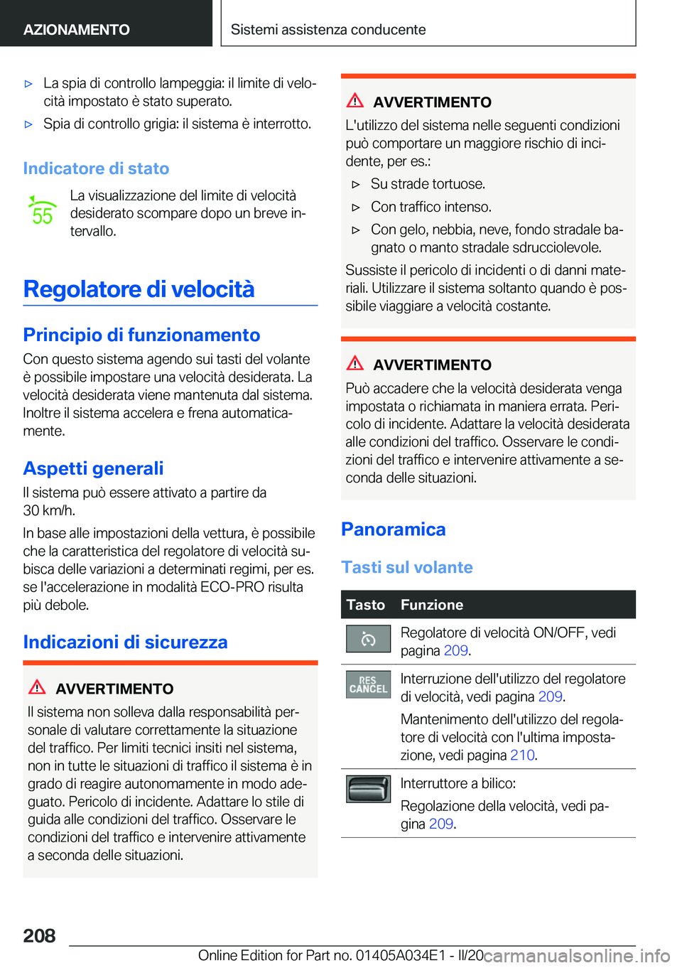 BMW X3 2020  Libretti Di Uso E manutenzione (in Italian) 'x�L�a��s�p�i�a��d�i��c�o�n�t�r�o�l�l�o��l�a�m�p�e�g�g�i�a�:��i�l��l�i�m�i�t�e��d�i��v�e�l�oª�c�i�t�