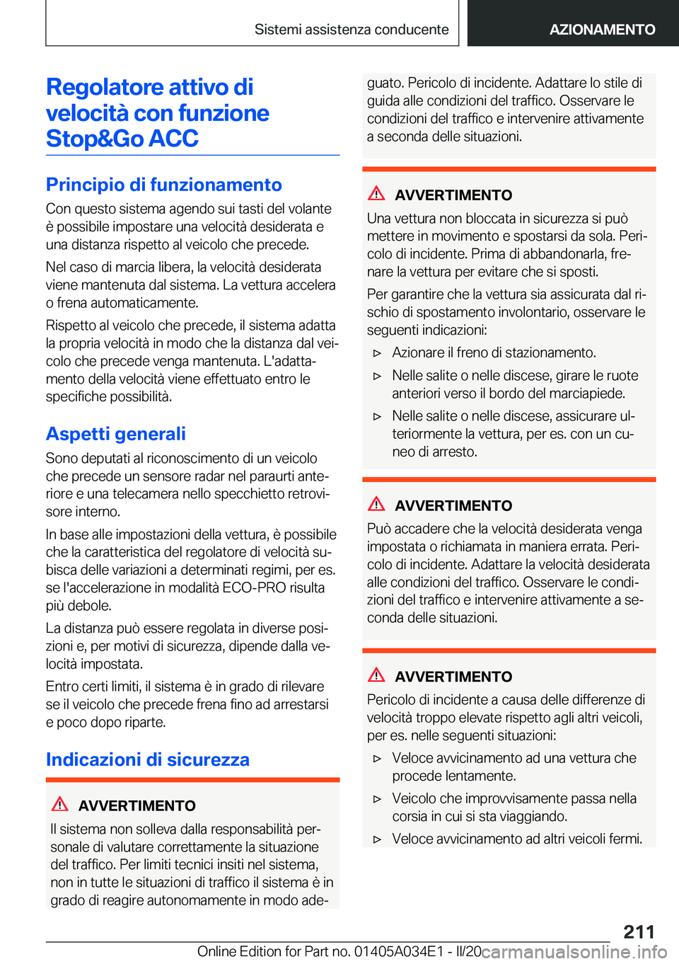 BMW X3 2020  Libretti Di Uso E manutenzione (in Italian) �R�e�g�o�l�a�t�o�r�e��a�t�t�i�v�o��d�i�v�e�l�o�c�i�t�