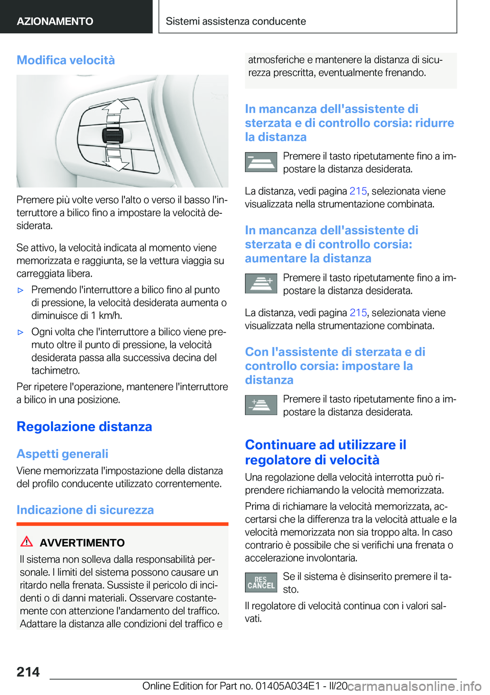 BMW X3 2020  Libretti Di Uso E manutenzione (in Italian) �M�o�d�i�f�i�c�a��v�e�l�o�c�i�t�