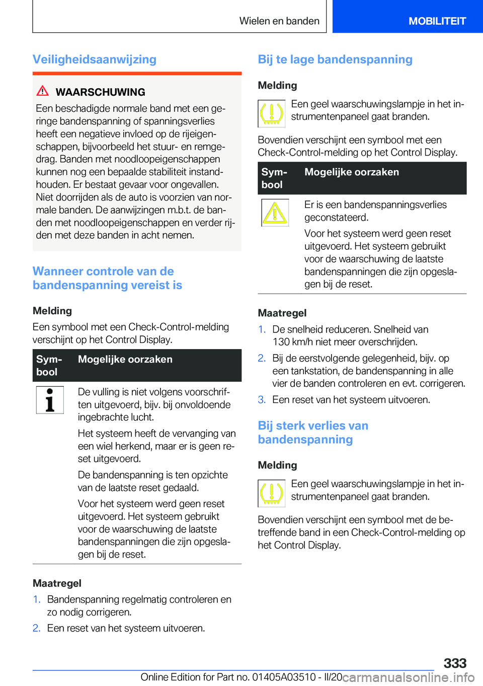 BMW X3 2020  Instructieboekjes (in Dutch) �V�e�i�l�i�g�h�e�i�d�s�a�a�n�w�i�j�z�i�n�g
�W�A�A�R�S�C�H�U�W�I�N�G
�E�e�n��b�e�s�c�h�a�d�i�g�d�e��n�o�r�m�a�l�e��b�a�n�d��m�e�t��e�e�n��g�ej
�r�i�n�g�e��b�a�n�d�e�n�s�p�a�n�n�i�n�g��o�f��s�