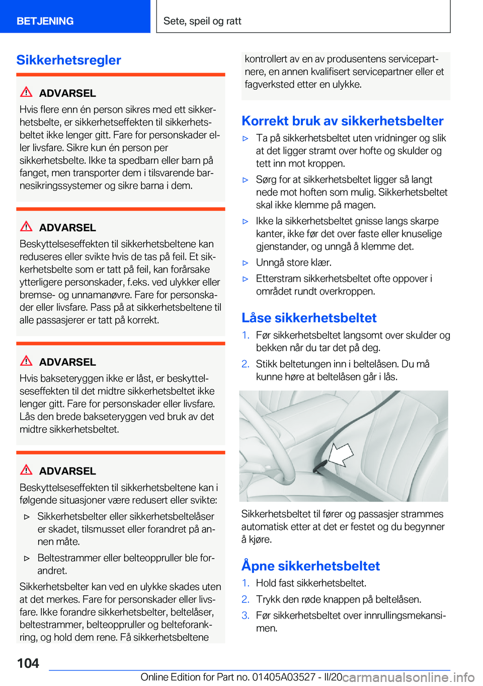 BMW X3 2020  InstruksjonsbØker (in Norwegian) �S�i�k�k�e�r�h�e�t�s�r�e�g�l�e�r
�A�D�V�A�R�S�E�L
�H�v�i�s��f�l�e�r�e��e�n�n��