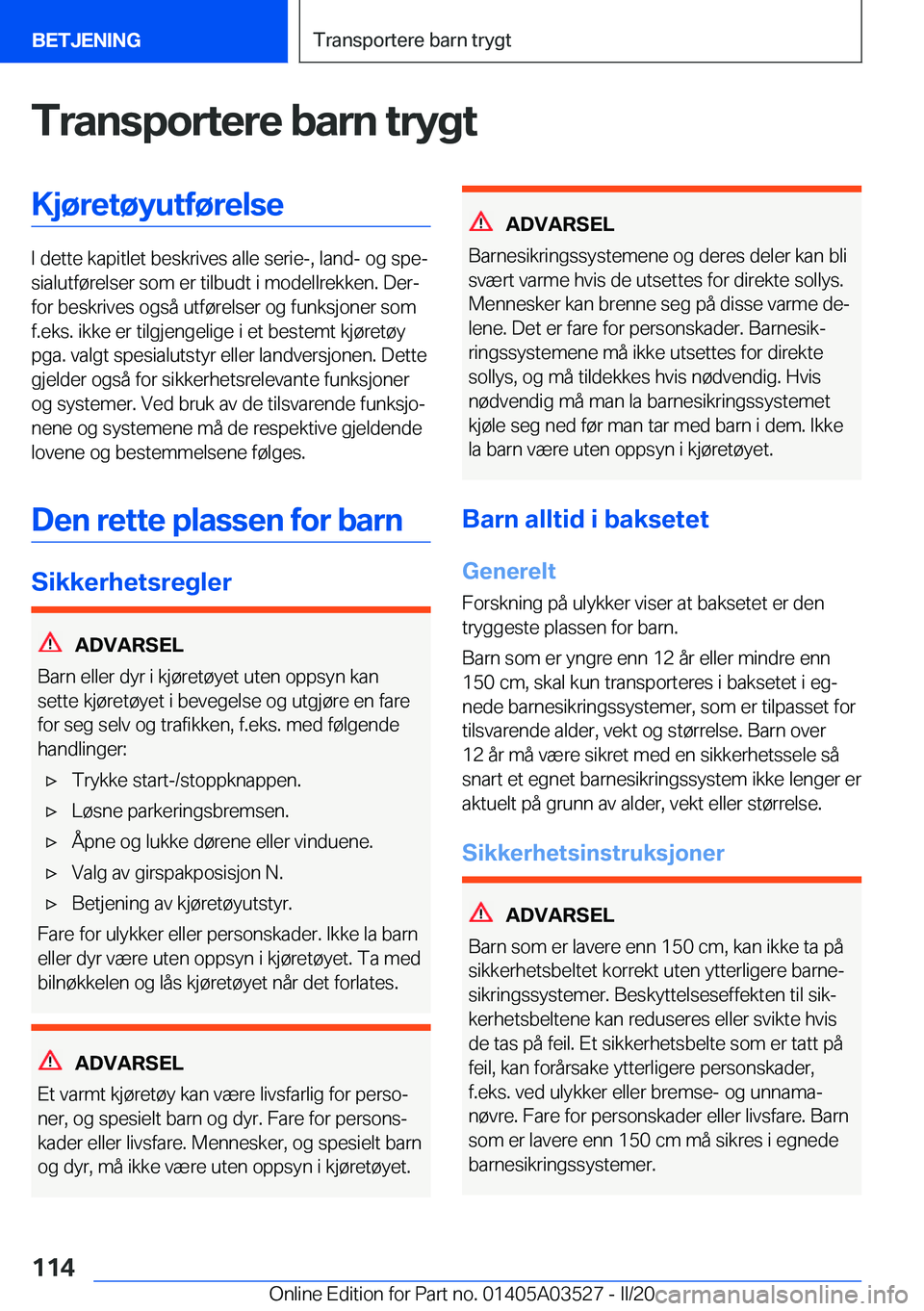 BMW X3 2020  InstruksjonsbØker (in Norwegian) �T�r�a�n�s�p�o�r�t�e�r�e��b�a�r�n��t�r�y�g�t�K�j�