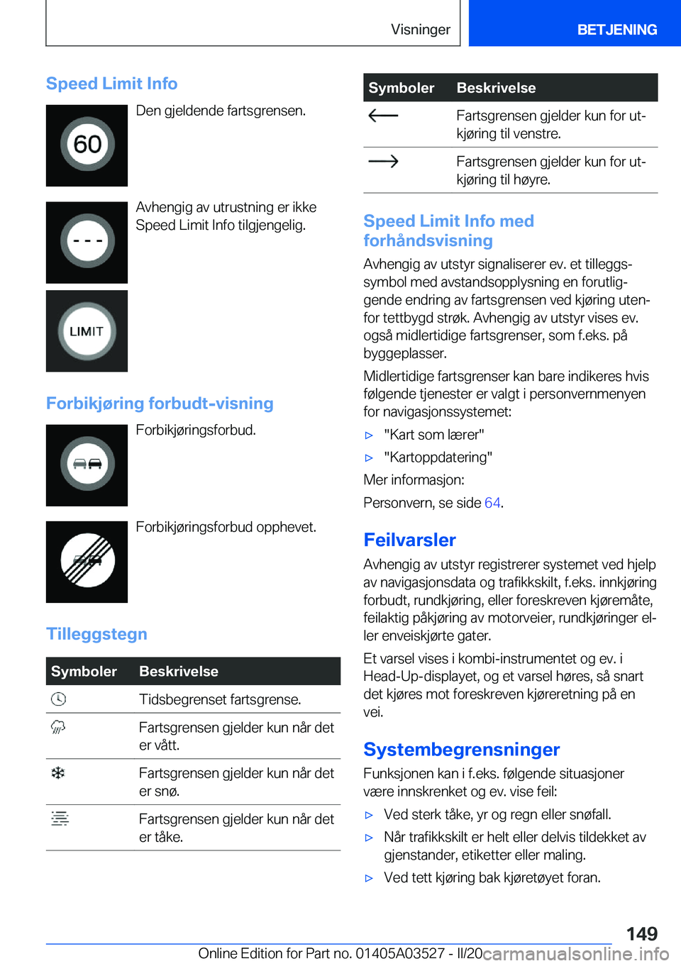 BMW X3 2020  InstruksjonsbØker (in Norwegian) �S�p�e�e�d��L�i�m�i�t��I�n�f�o�D�e�n��g�j�e�l�d�e�n�d�e��f�a�r�t�s�g�r�e�n�s�e�n�.
�A�v�h�e�n�g�i�g��a�v��u�t�r�u�s�t�n�i�n�g��e�r��i�k�k�e �S�p�e�e�d��L�i�m�i�t��I�n�f�o��t�i�l�g�j�e�n�g�e