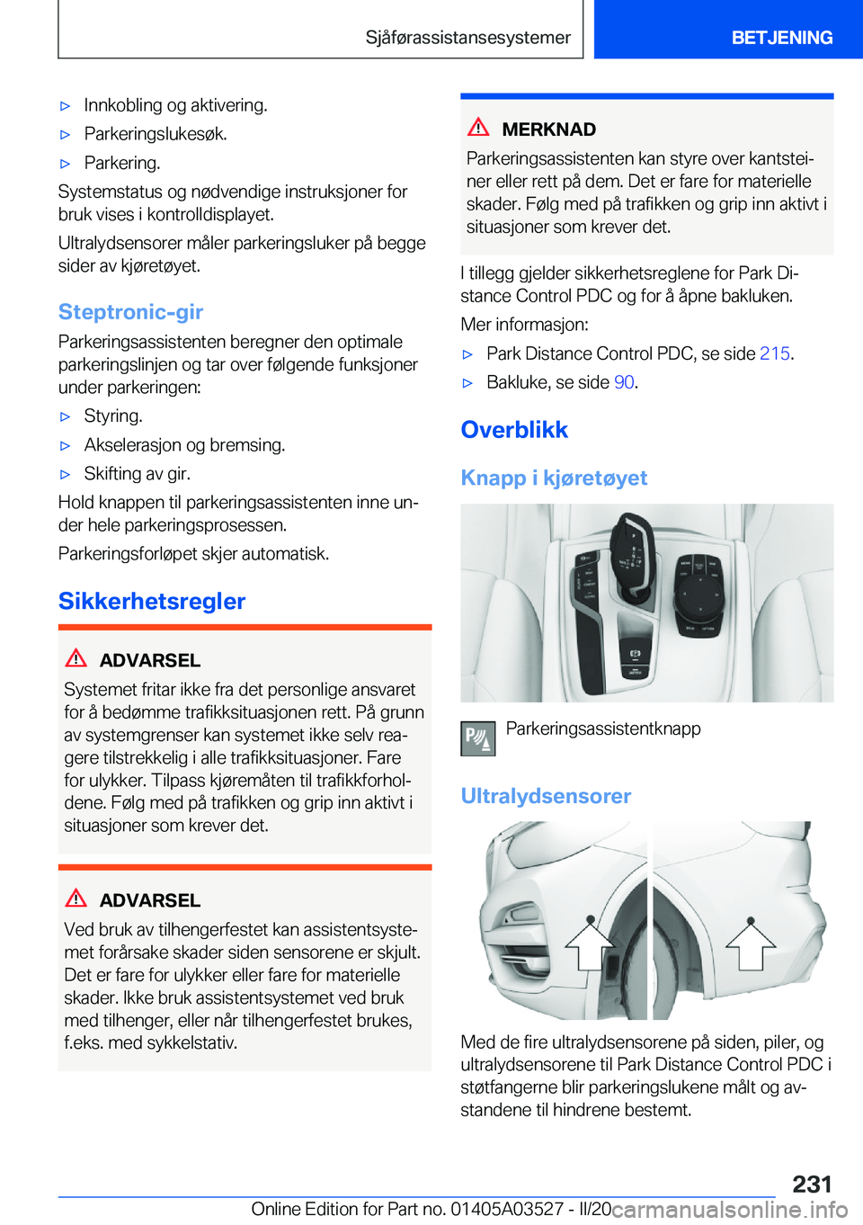 BMW X3 2020  InstruksjonsbØker (in Norwegian) 'x�I�n�n�k�o�b�l�i�n�g��o�g��a�k�t�i�v�e�r�i�n�g�.'x�P�a�r�k�e�r�i�n�g�s�l�u�k�e�s�