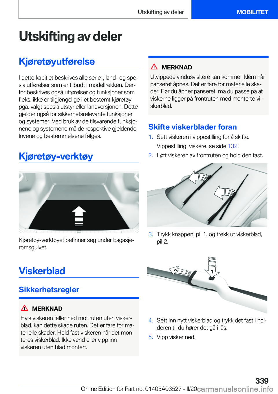 BMW X3 2020  InstruksjonsbØker (in Norwegian) �U�t�s�k�i�f�t�i�n�g��a�v��d�e�l�e�r�K�j�
