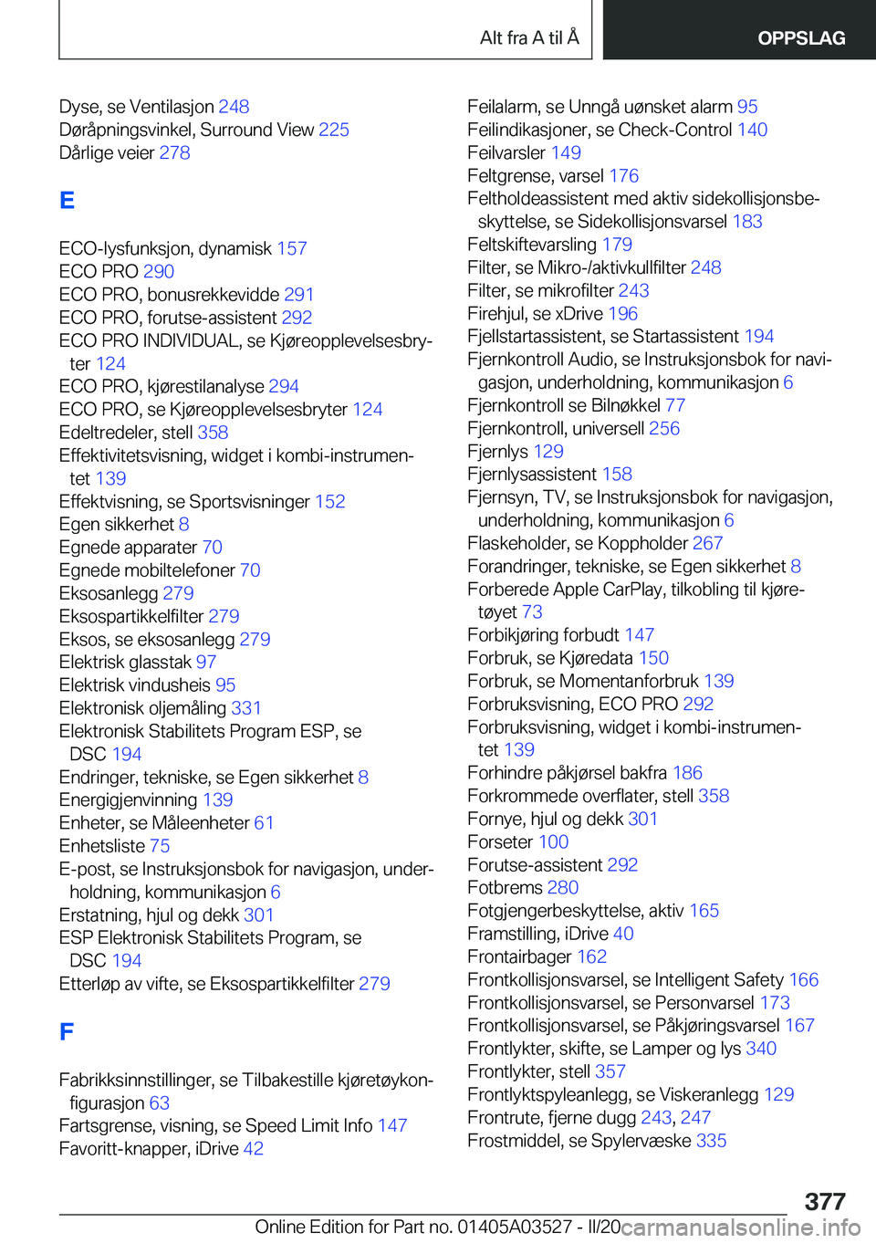 BMW X3 2020  InstruksjonsbØker (in Norwegian) �D�y�s�e�,��s�e��V�e�n�t�i�l�a�s�j�o�n��2�4�8�
�D�