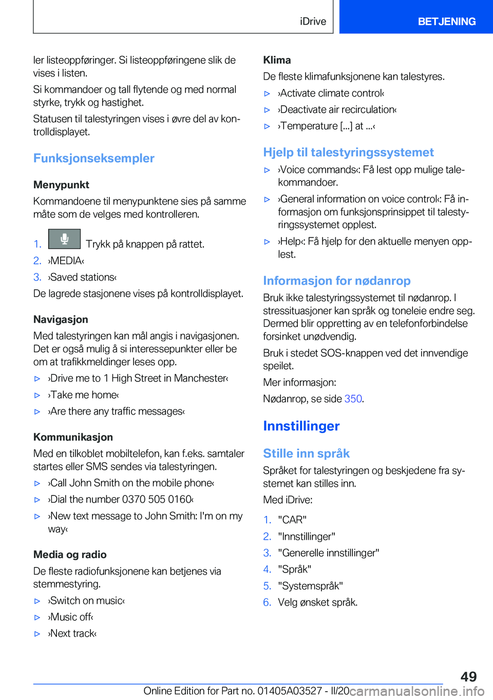 BMW X3 2020  InstruksjonsbØker (in Norwegian) �l�e�r��l�i�s�t�e�o�p�p�f�