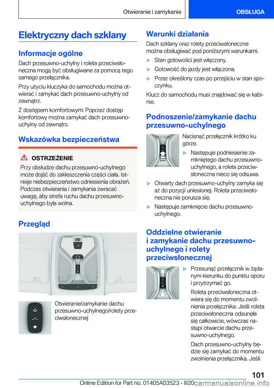 BMW X3 2020  Instrukcja obsługi (in Polish) �E�l�e�k�t�r�y�c�z�n�y��d�a�c�h��s�z�k�l�a�n�y
�I�n�f�o�r�m�a�c�j�e��o�g�