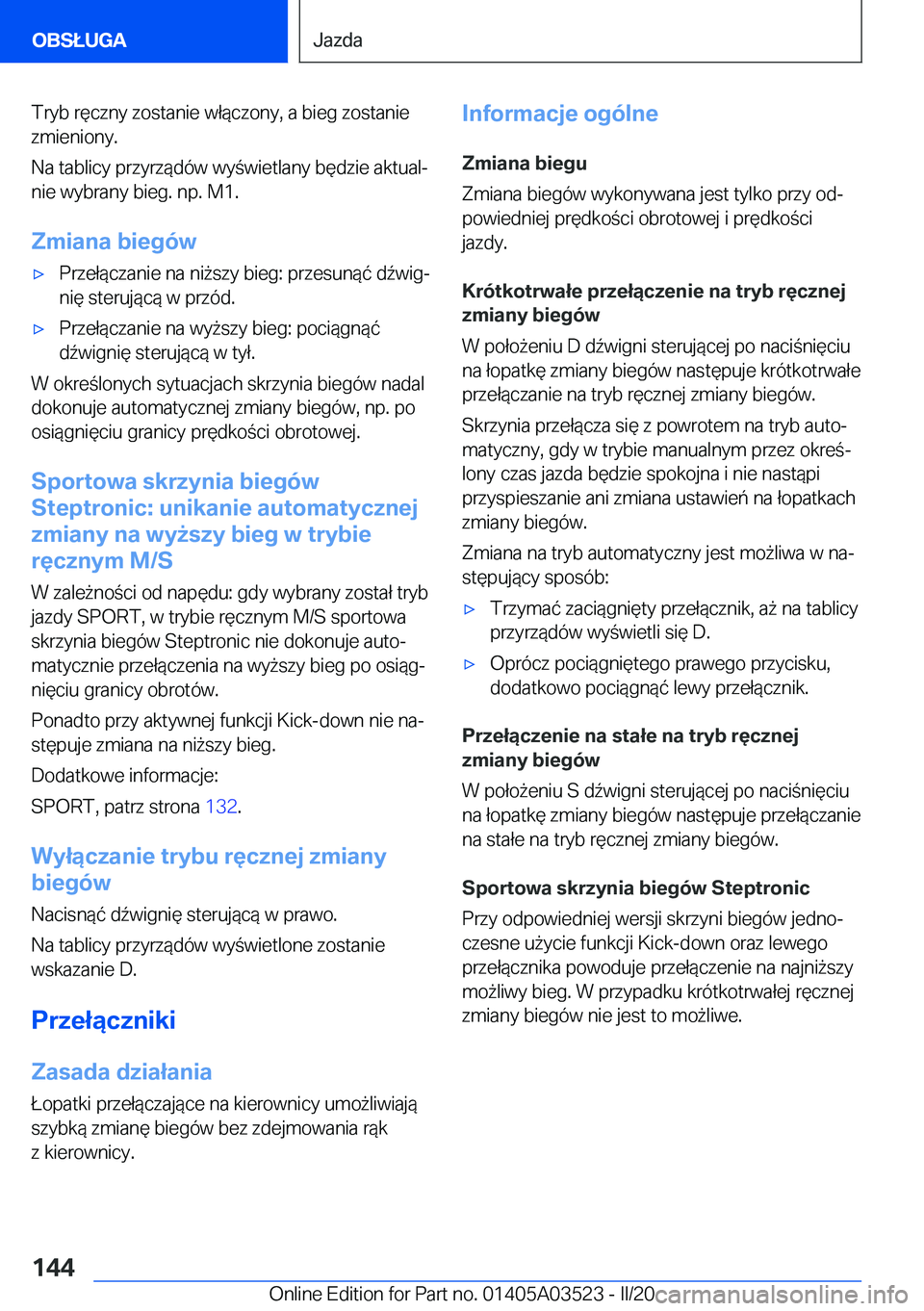 BMW X3 2020  Instrukcja obsługi (in Polish) �T�r�y�b��r�