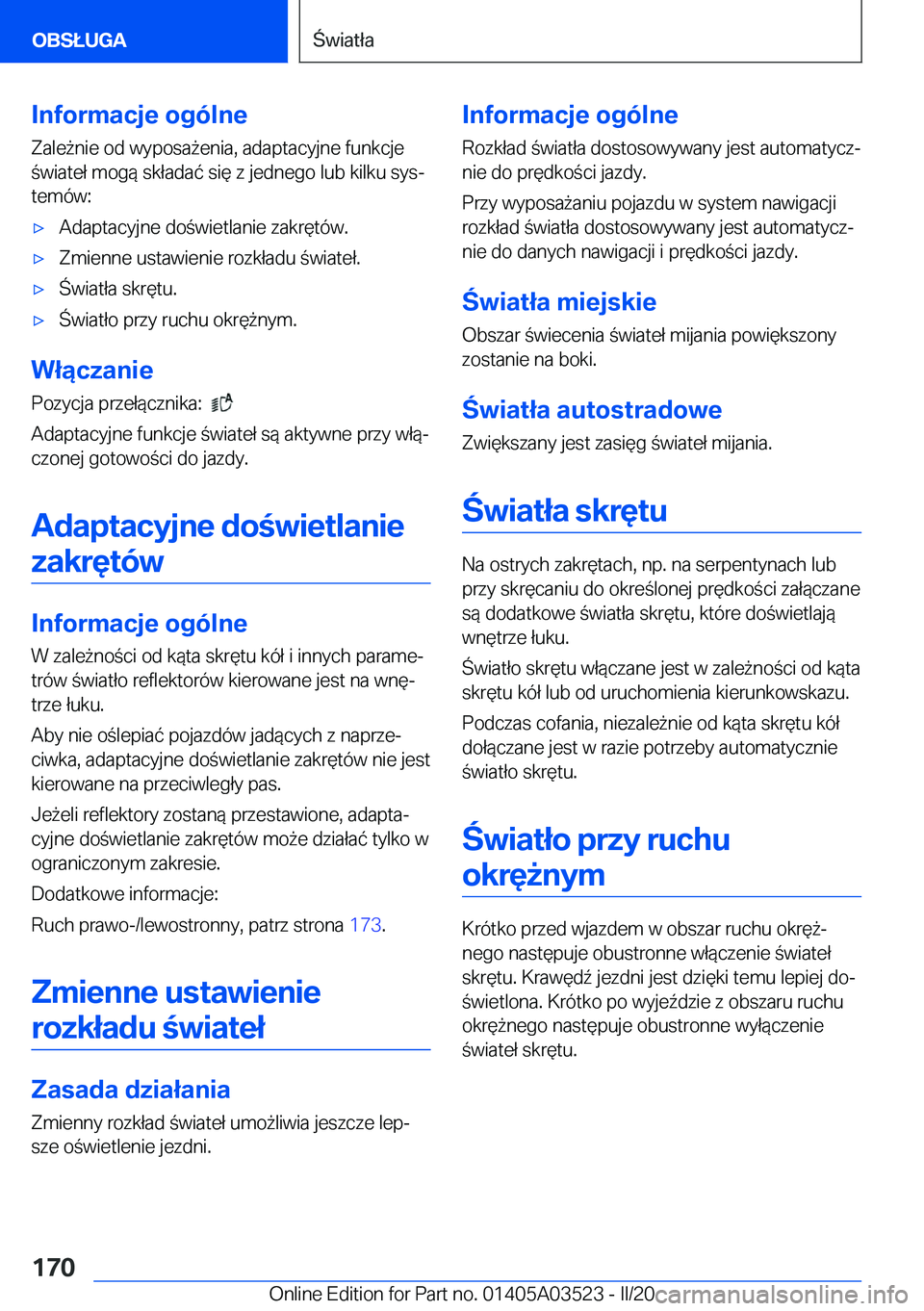 BMW X3 2020  Instrukcja obsługi (in Polish) �I�n�f�o�r�m�a�c�j�e��o�g�