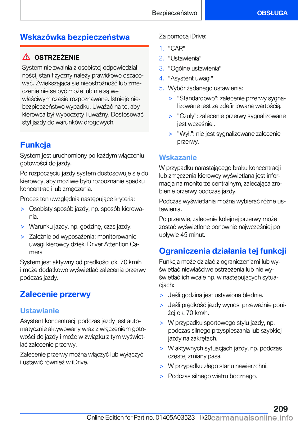 BMW X3 2020  Instrukcja obsługi (in Polish) �W�s�k�a�z�