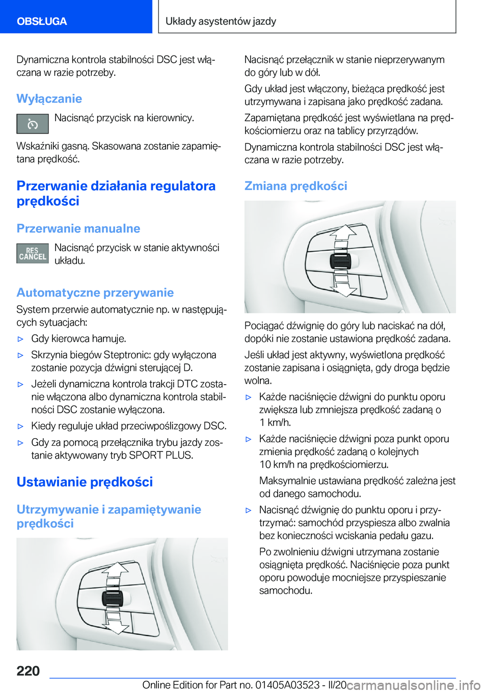 BMW X3 2020  Instrukcja obsługi (in Polish) �D�y�n�a�m�i�c�z�n�a��k�o�n�t�r�o�l�a��s�t�a�b�i�l�n�o�c�i��D�S�C��j�e�s�t��w�ł�