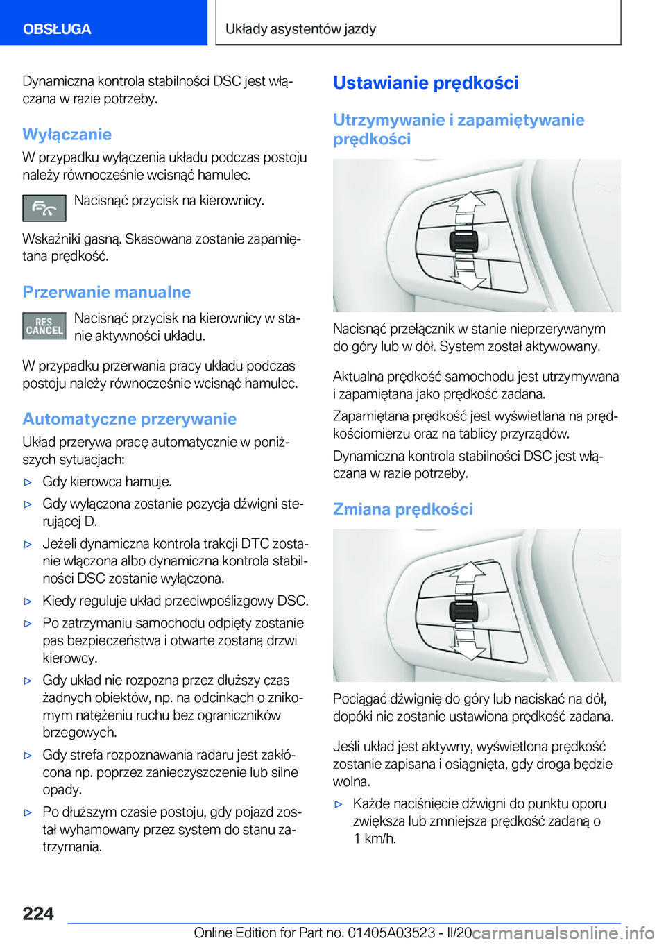 BMW X3 2020  Instrukcja obsługi (in Polish) �D�y�n�a�m�i�c�z�n�a��k�o�n�t�r�o�l�a��s�t�a�b�i�l�n�o�c�i��D�S�C��j�e�s�t��w�ł�
