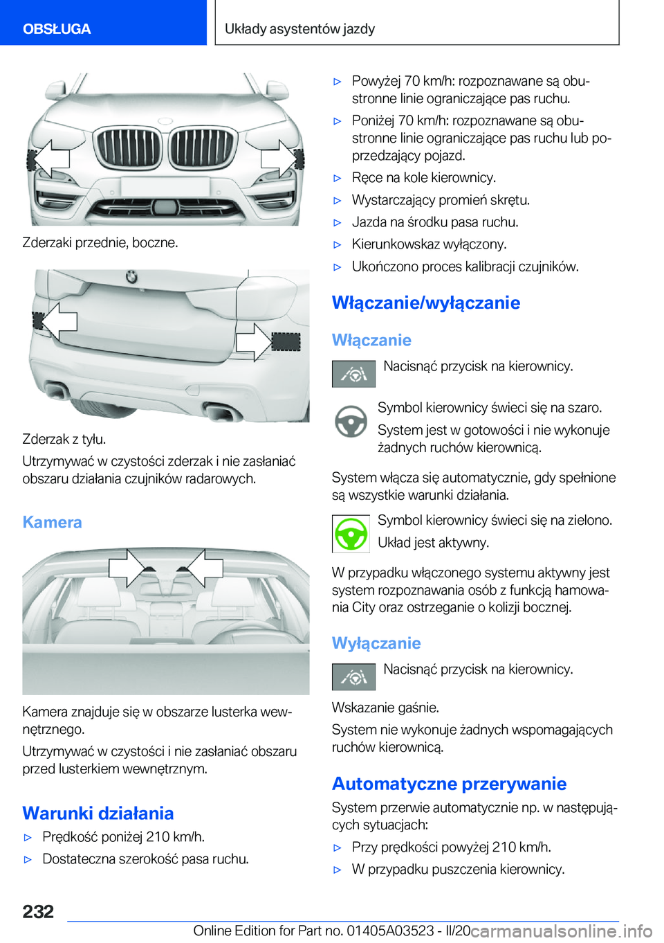 BMW X3 2020  Instrukcja obsługi (in Polish) �Z�d�e�r�z�a�k�i��p�r�z�e�d�n�i�e�,��b�o�c�z�n�e�.
�Z�d�e�r�z�a�k��z��t�y�ł�u�.
�U�t�r�z�y�m�y�w�a�