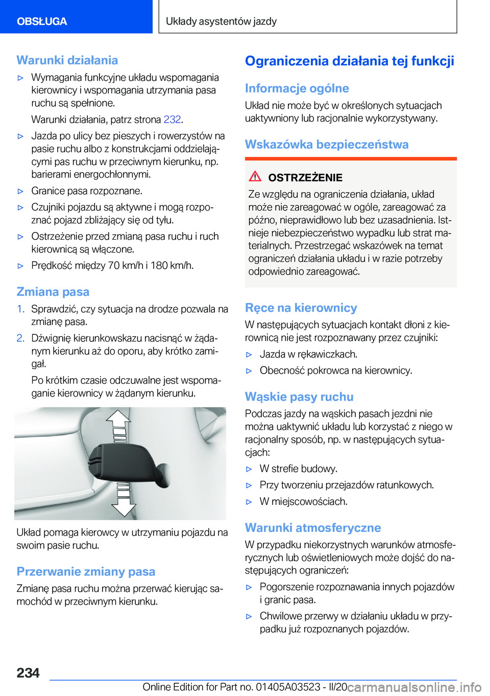 BMW X3 2020  Instrukcja obsługi (in Polish) �W�a�r�u�n�k�i��d�z�i�a�ł�a�n�i�a'x�W�y�m�a�g�a�n�i�a��f�u�n�k�c�y�j�n�e��u�k�ł�a�d�u��w�s�p�o�m�a�g�a�n�i�a
�k�i�e�r�o�w�n�i�c�y��i��w�s�p�o�m�a�g�a�n�i�a��u�t�r�z�y�m�a�n�i�a��p�a�s�a 