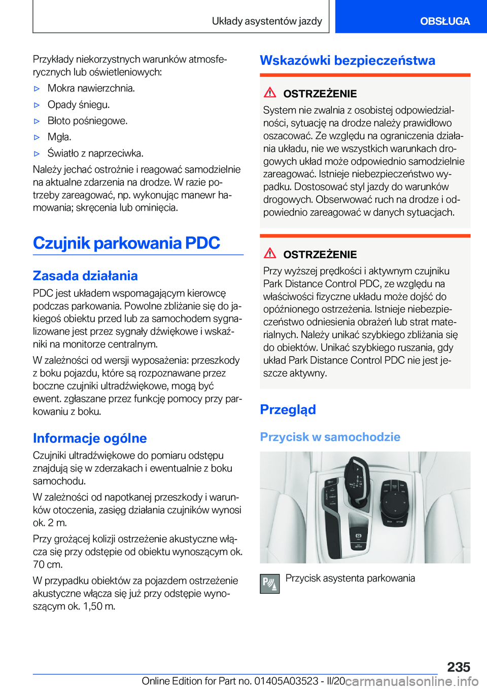 BMW X3 2020  Instrukcja obsługi (in Polish) �P�r�z�y�k�ł�a�d�y��n�i�e�k�o�r�z�y�s�t�n�y�c�h��w�a�r�u�n�k�
