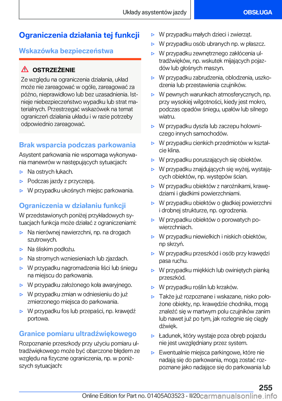 BMW X3 2020  Instrukcja obsługi (in Polish) �O�g�r�a�n�i�c�z�e�n�i�a��d�z�i�a�ł�a�n�i�a��t�e�j��f�u�n�k�c�j�i�W�s�k�a�z�