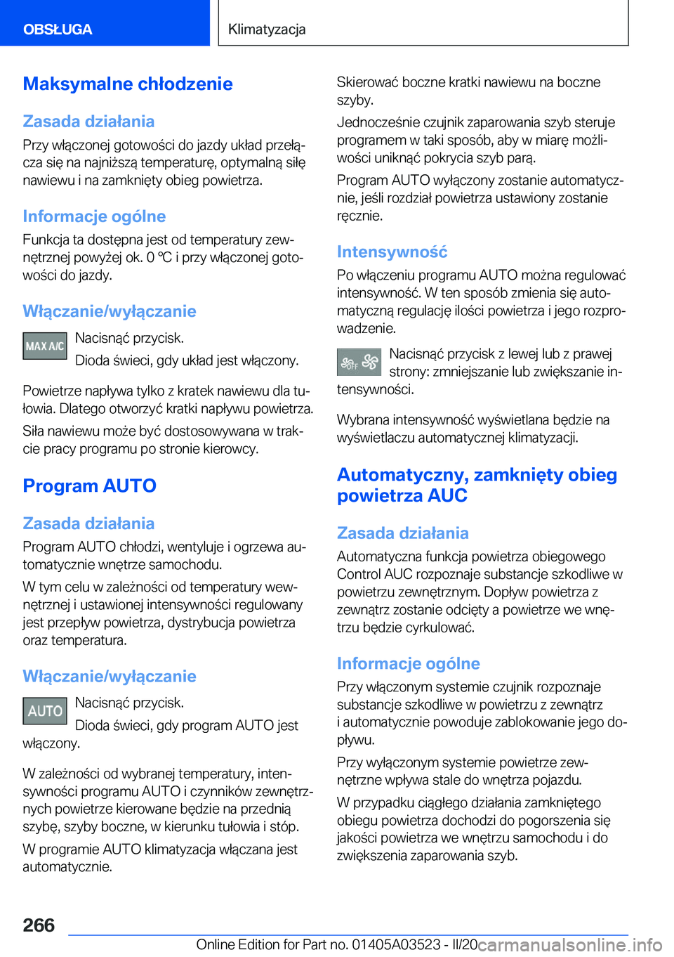 BMW X3 2020  Instrukcja obsługi (in Polish) �M�a�k�s�y�m�a�l�n�e��c�h�ł�o�d�z�e�n�i�e
�Z�a�s�a�d�a��d�z�i�a�ł�a�n�i�a
�P�r�z�y��w�ł�