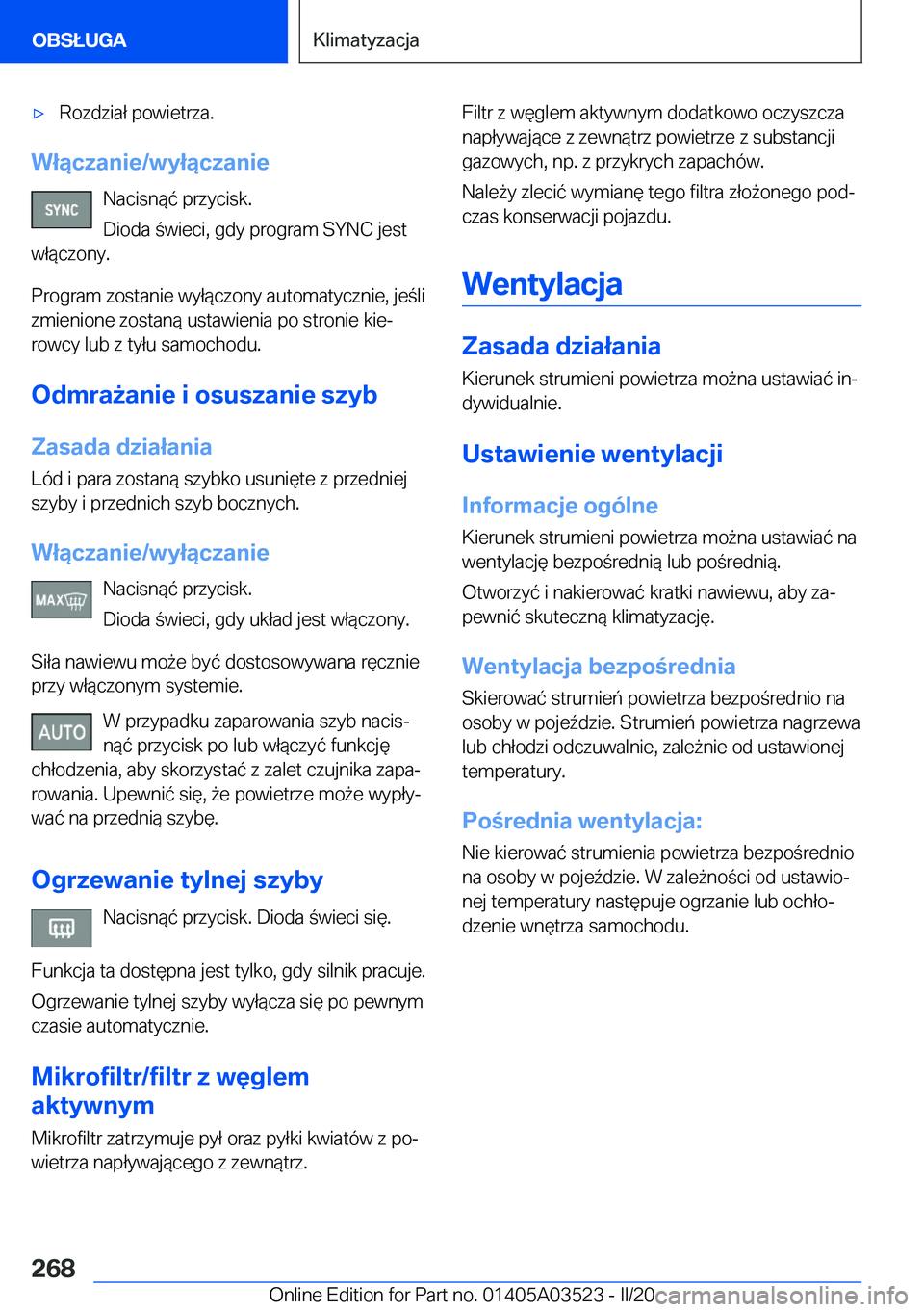 BMW X3 2020  Instrukcja obsługi (in Polish) 'x�R�o�z�d�z�i�a�ł��p�o�w�i�e�t�r�z�a�.
�W�ł�ą�c�z�a�n�i�e�/�w�y�ł�ą�c�z�a�n�i�e�N�a�c�i�s�n�