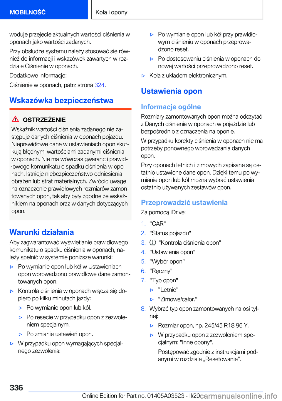 BMW X3 2020  Instrukcja obsługi (in Polish) �w�o�d�u�j�e��p�r�z�e�j�
